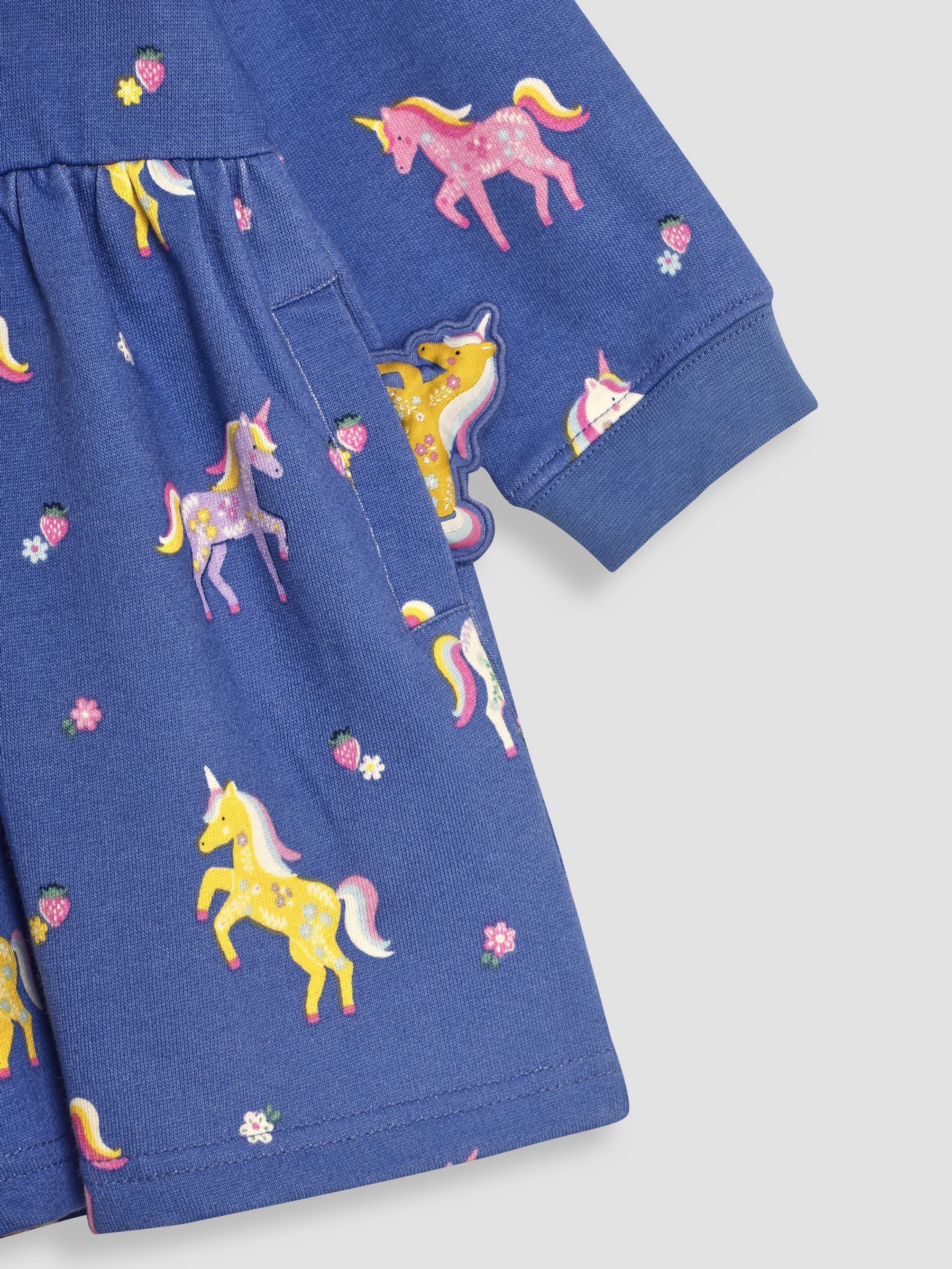 Cornflower Blue Unicorn Button Sweat Dress - Image 3 of 3