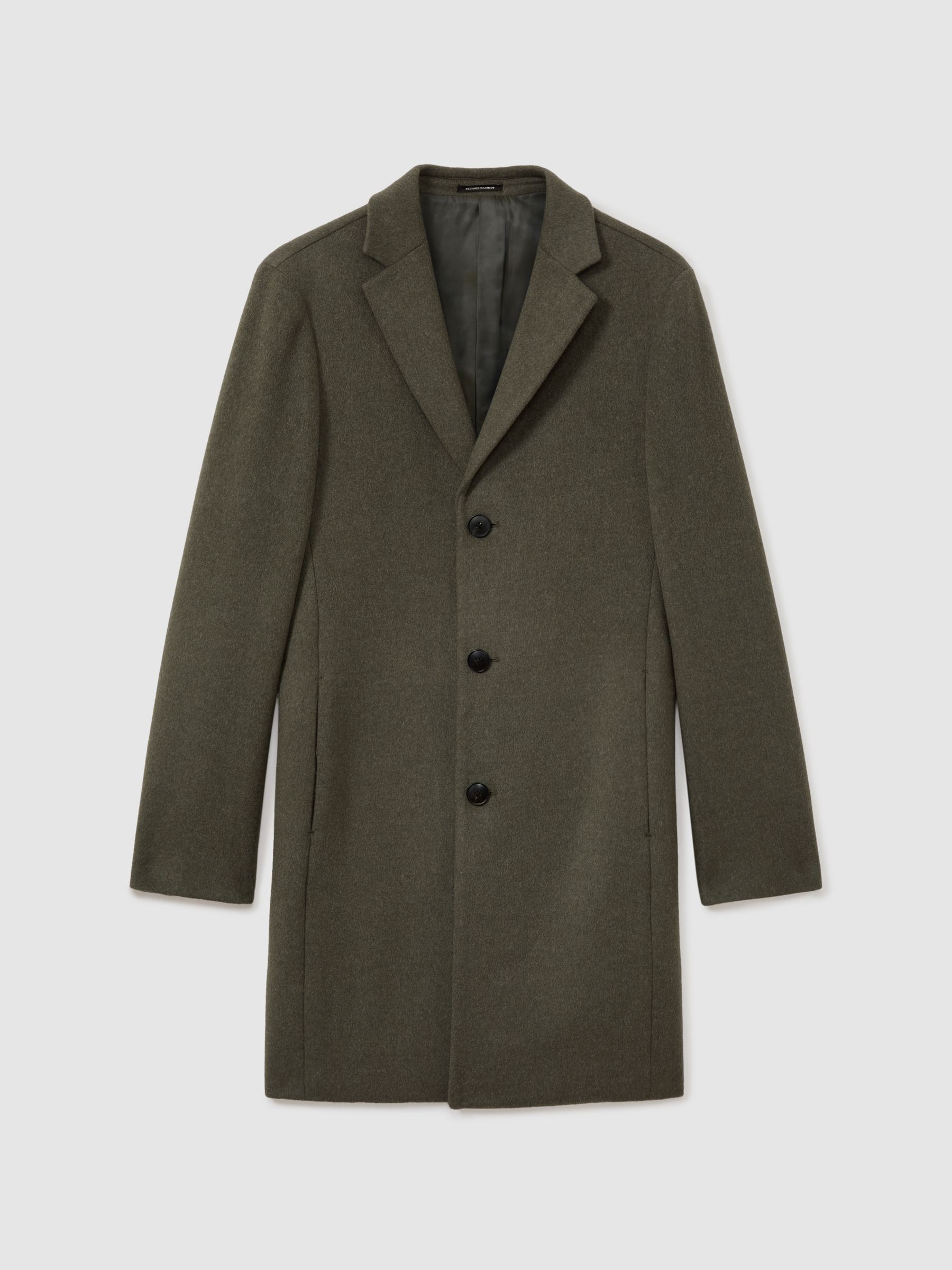 Reiss Wool Blend Single Breasted Epsom Overcoat in Green Smoke - REISS