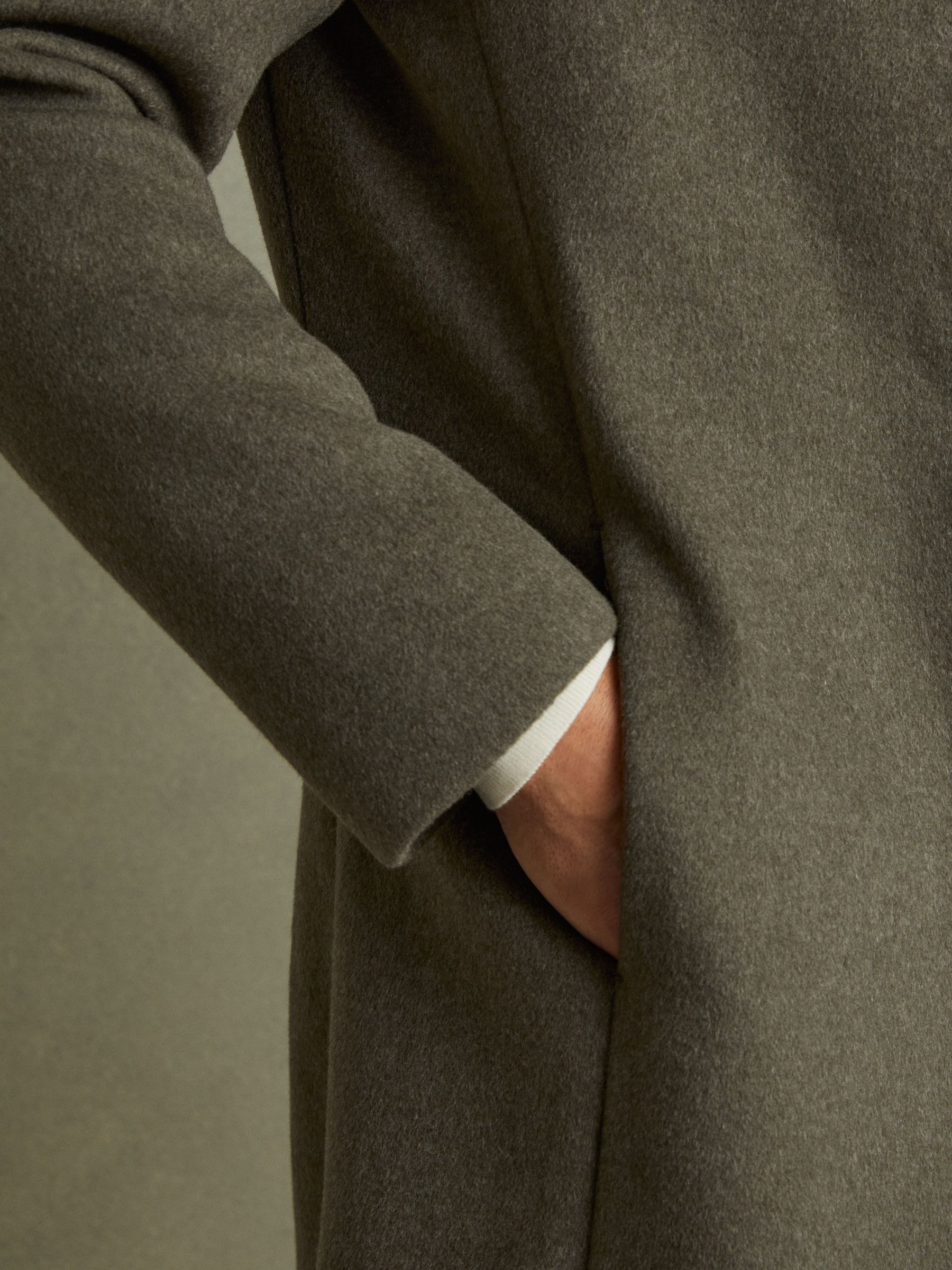 Wool Blend Single Breasted Epsom Overcoat in Green Smoke - Image 3 of 5