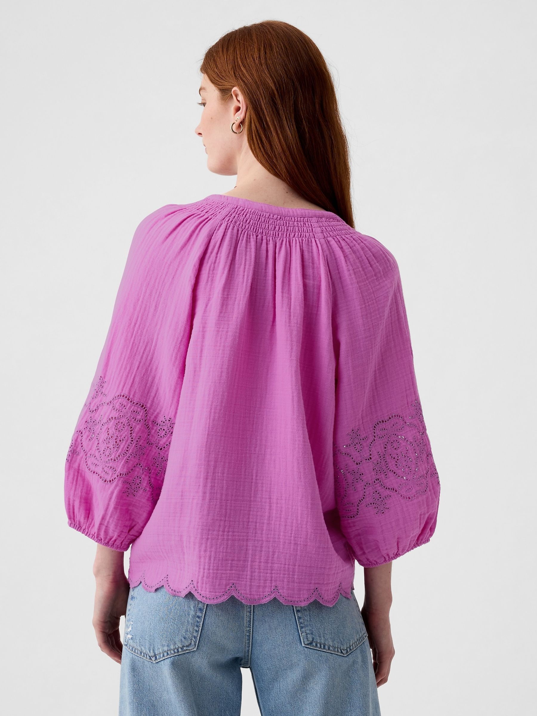 Pink Eyelet Puff Sleeve Shirt - Image 2 of 5