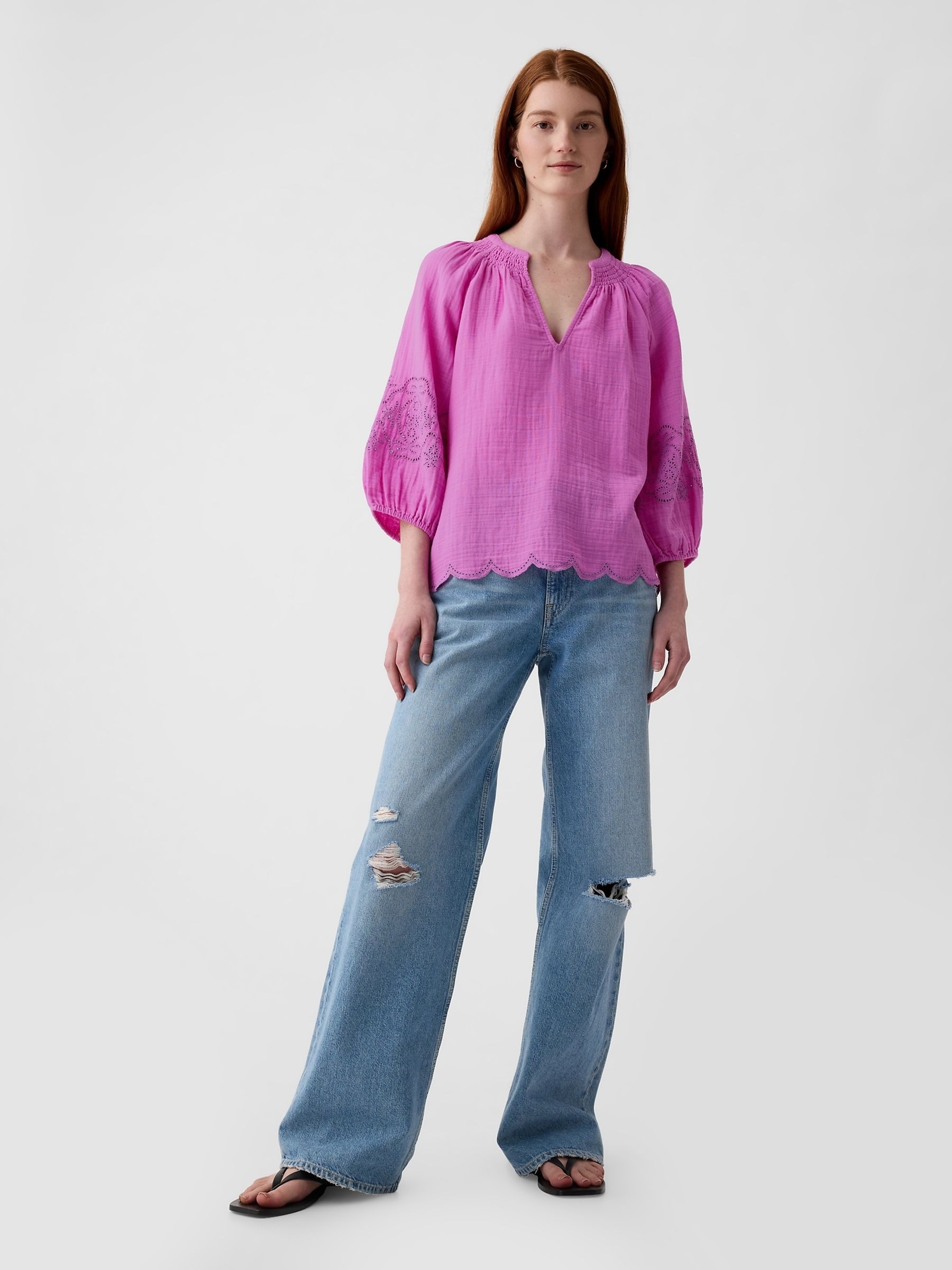 Pink Eyelet Puff Sleeve Shirt - Image 3 of 5