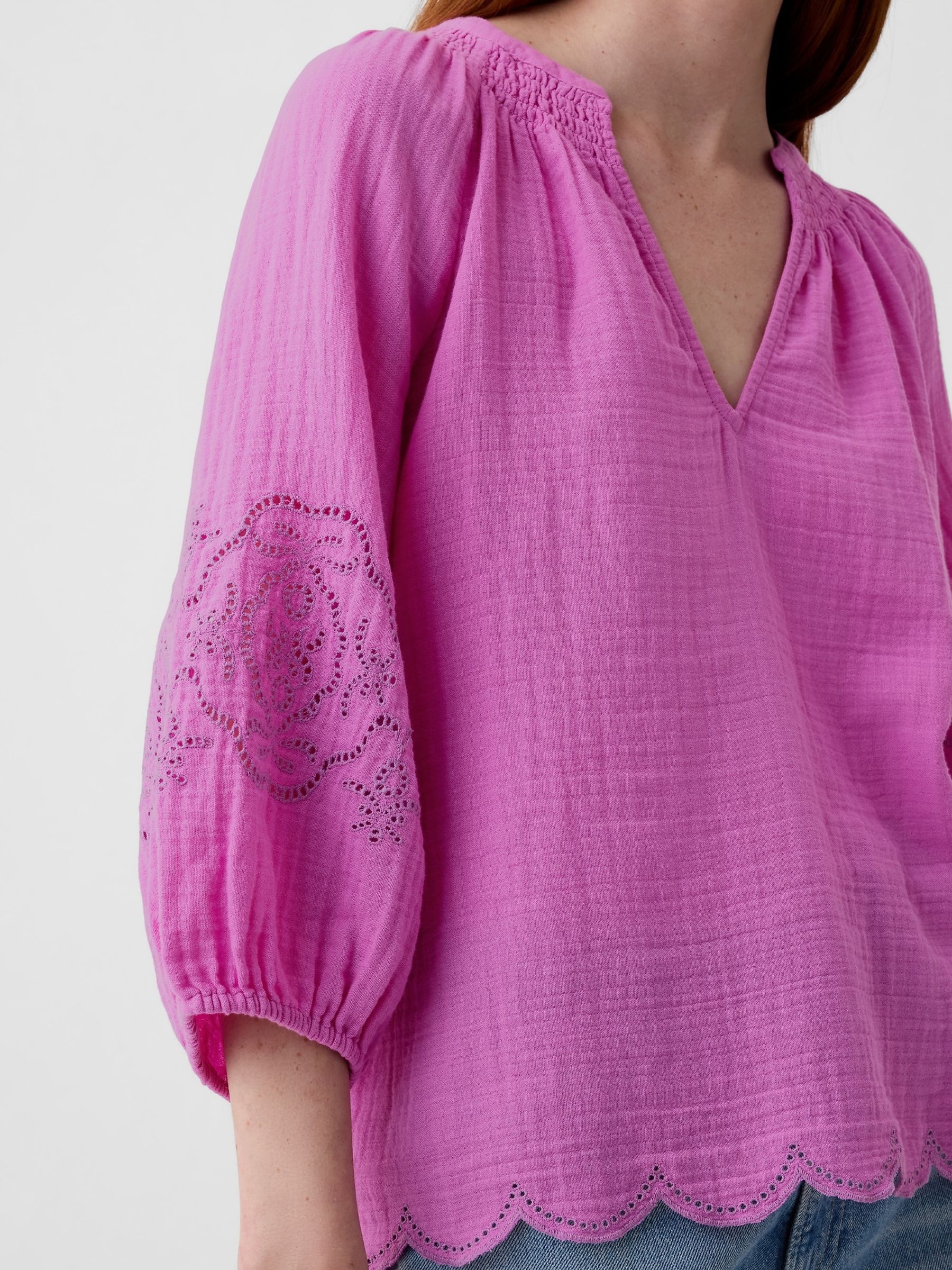 Pink Eyelet Puff Sleeve Shirt - Image 4 of 5