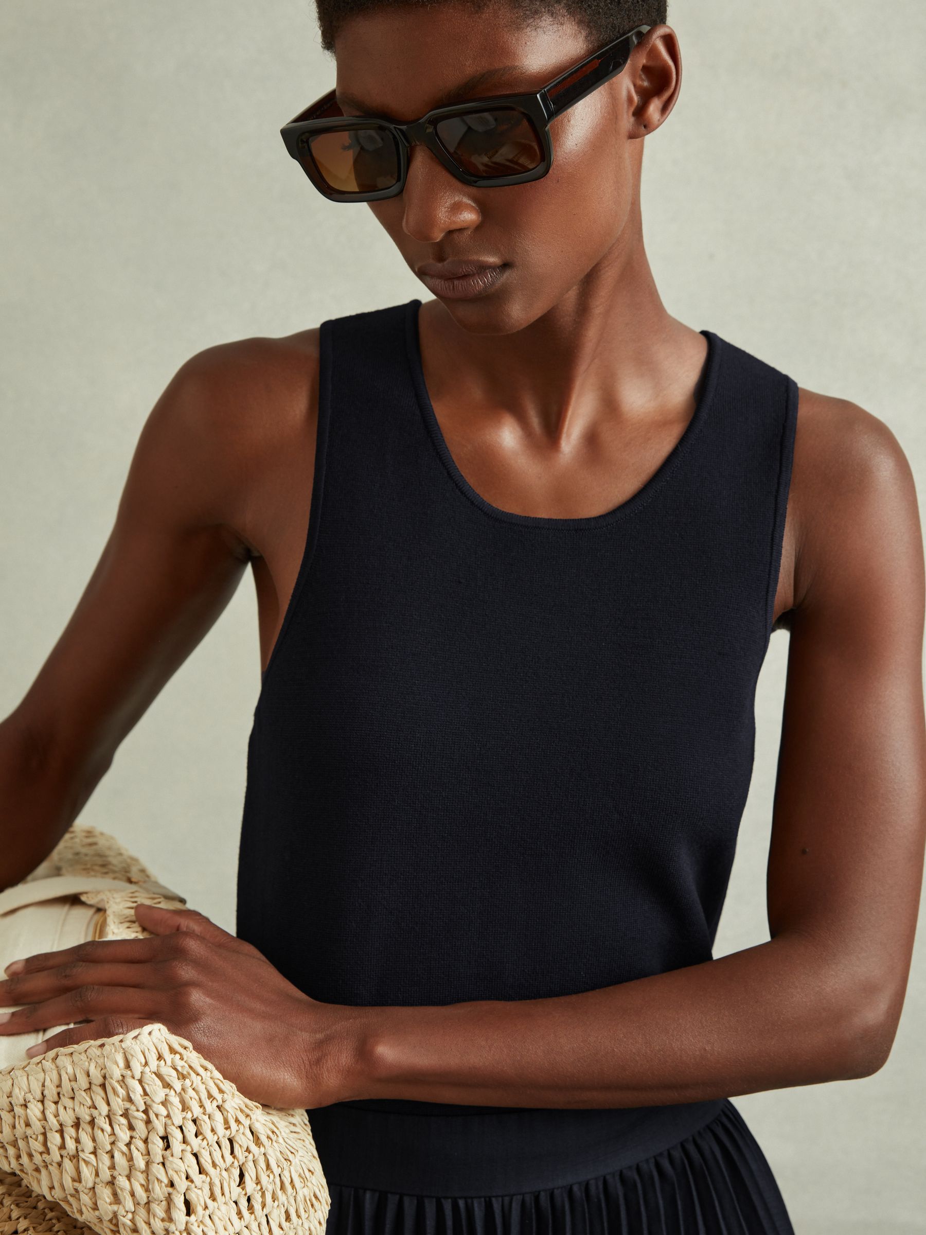 Knit Hybrid Midi Dress in Navy - Image 3 of 5