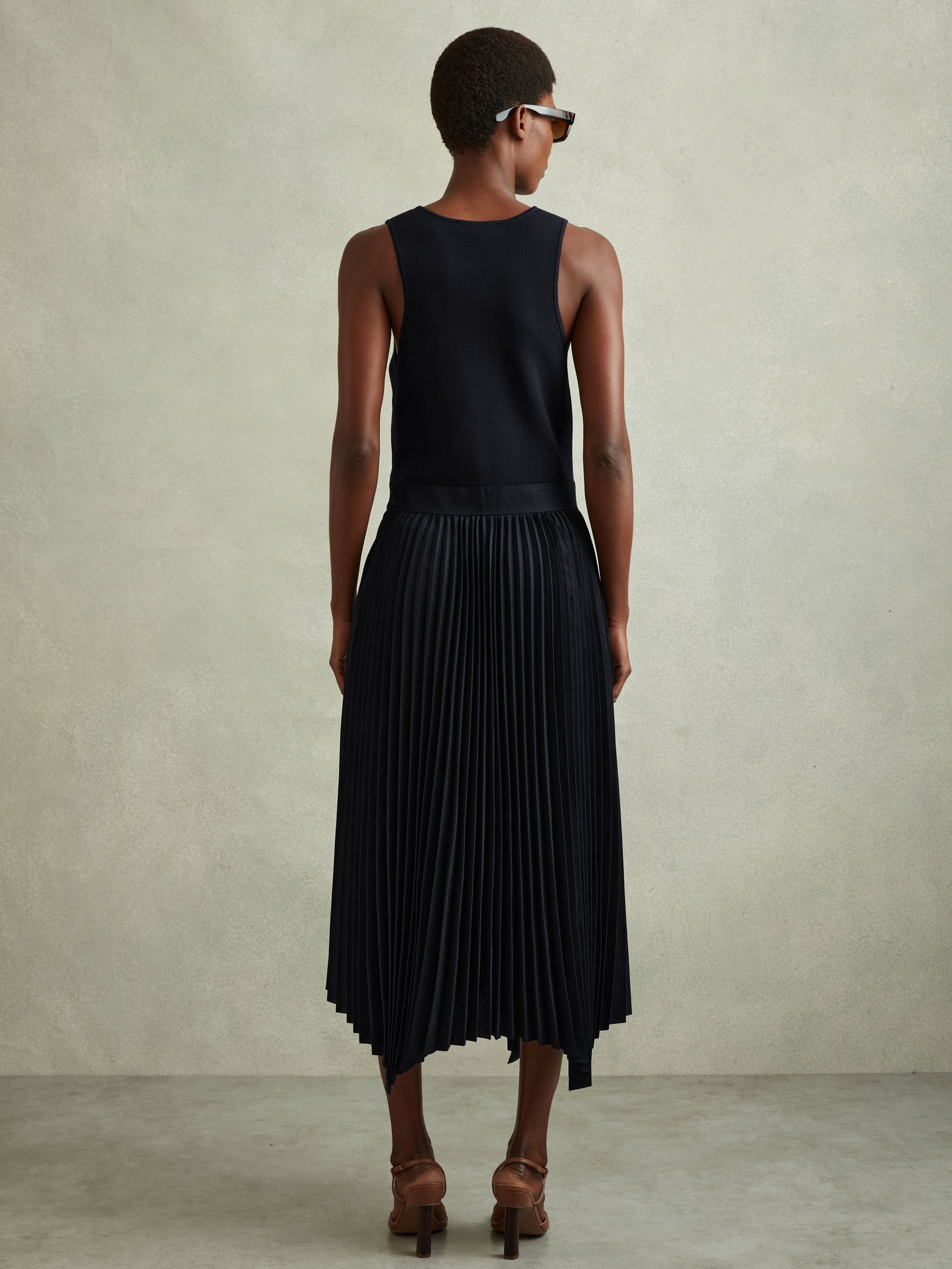 Knit Hybrid Midi Dress in Navy - Image 4 of 5