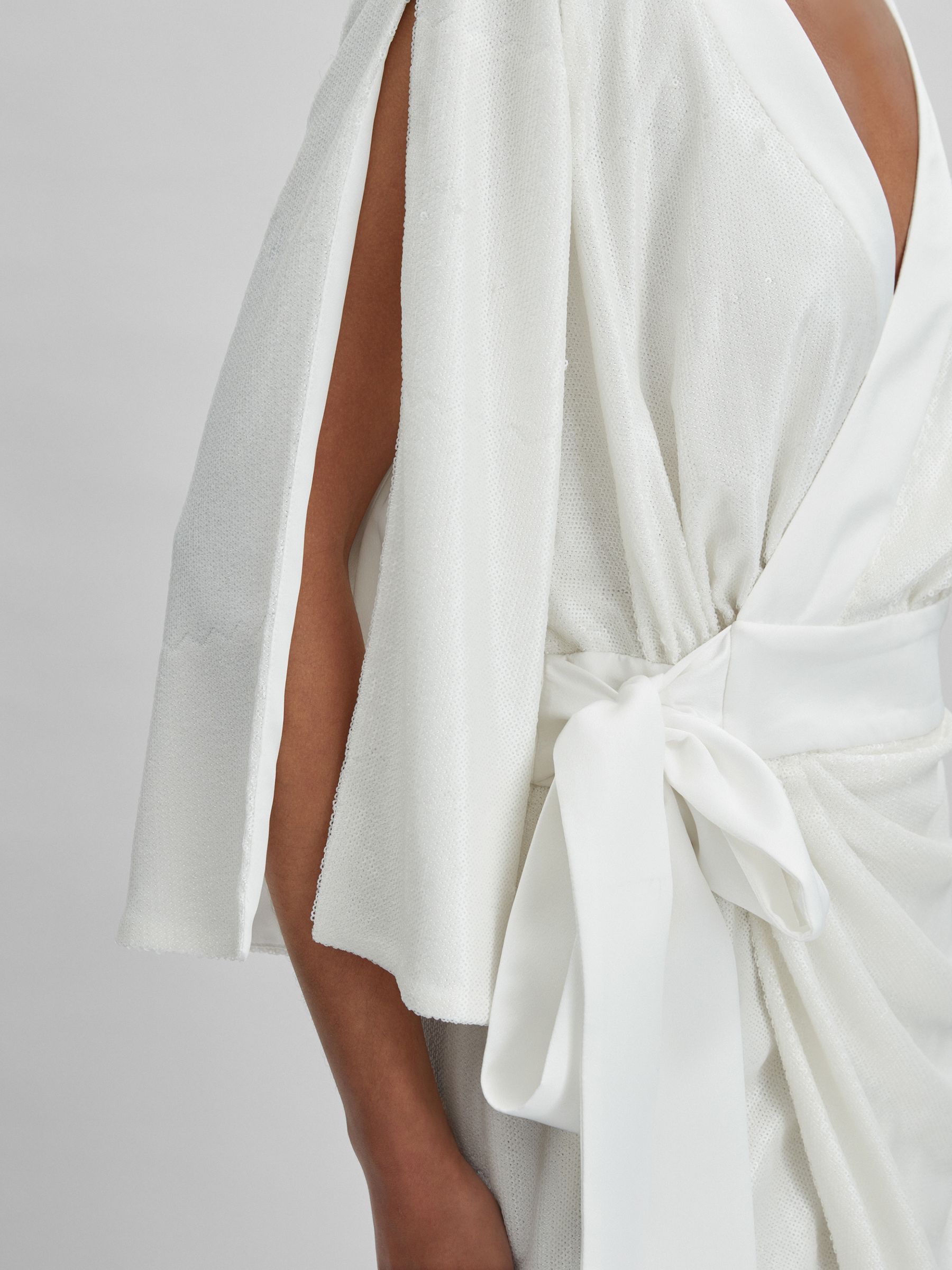 Halston Sequin Side Tie Mini Dress in Chalk - Image 3 of 5