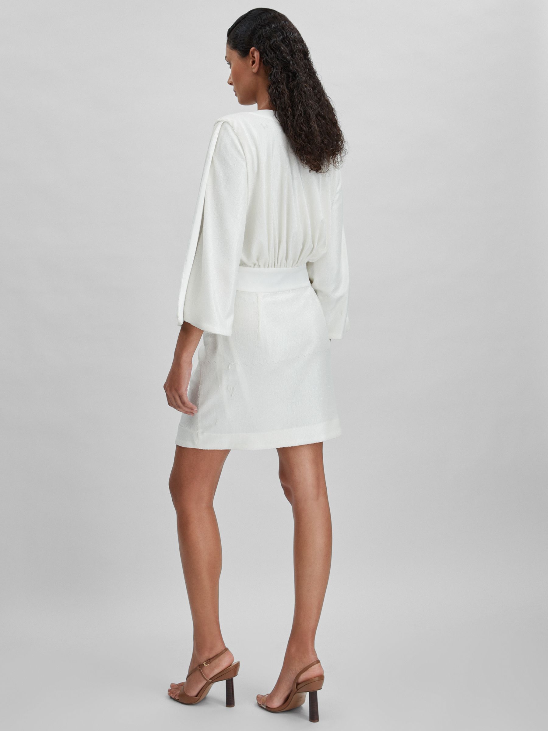 Halston Sequin Side Tie Mini Dress in Chalk - Image 4 of 5