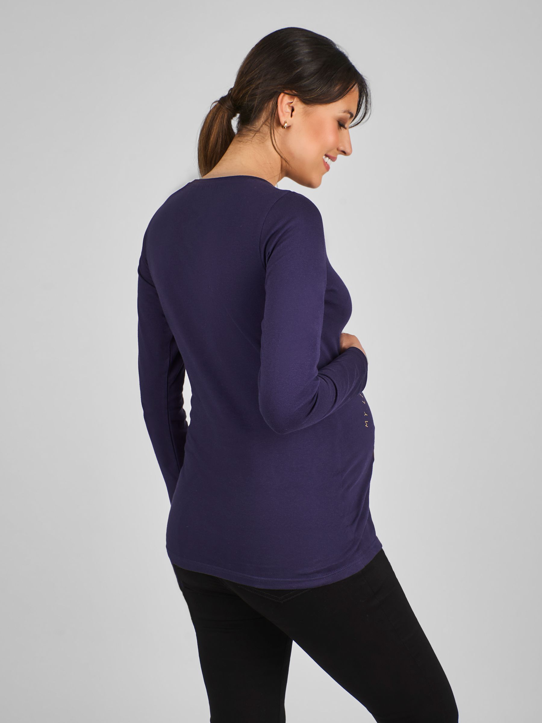 Navy Blue Christmas Pudding Cotton Maternity Top - Image 2 of 4