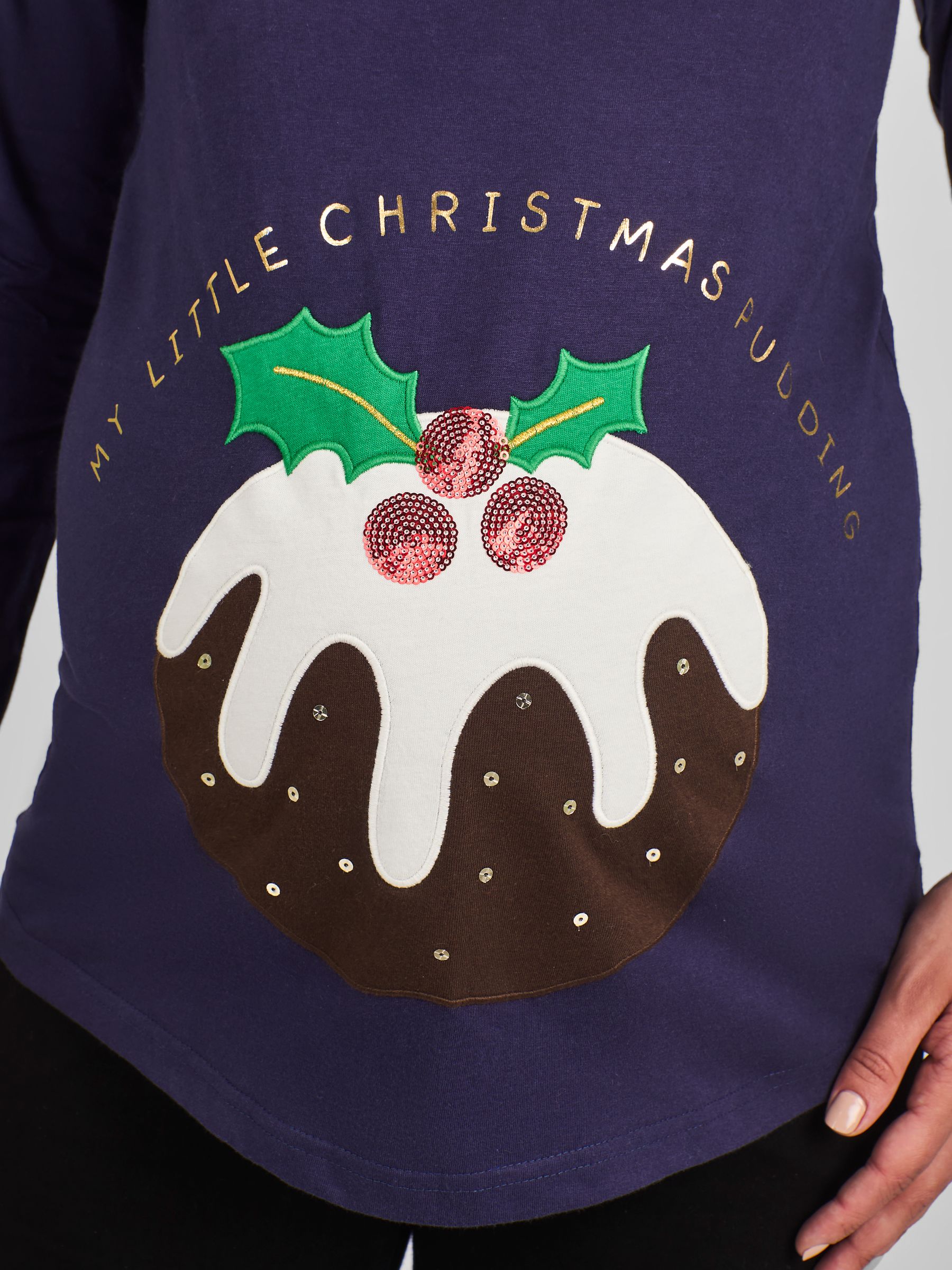 Navy Blue Christmas Pudding Cotton Maternity Top - Image 4 of 4