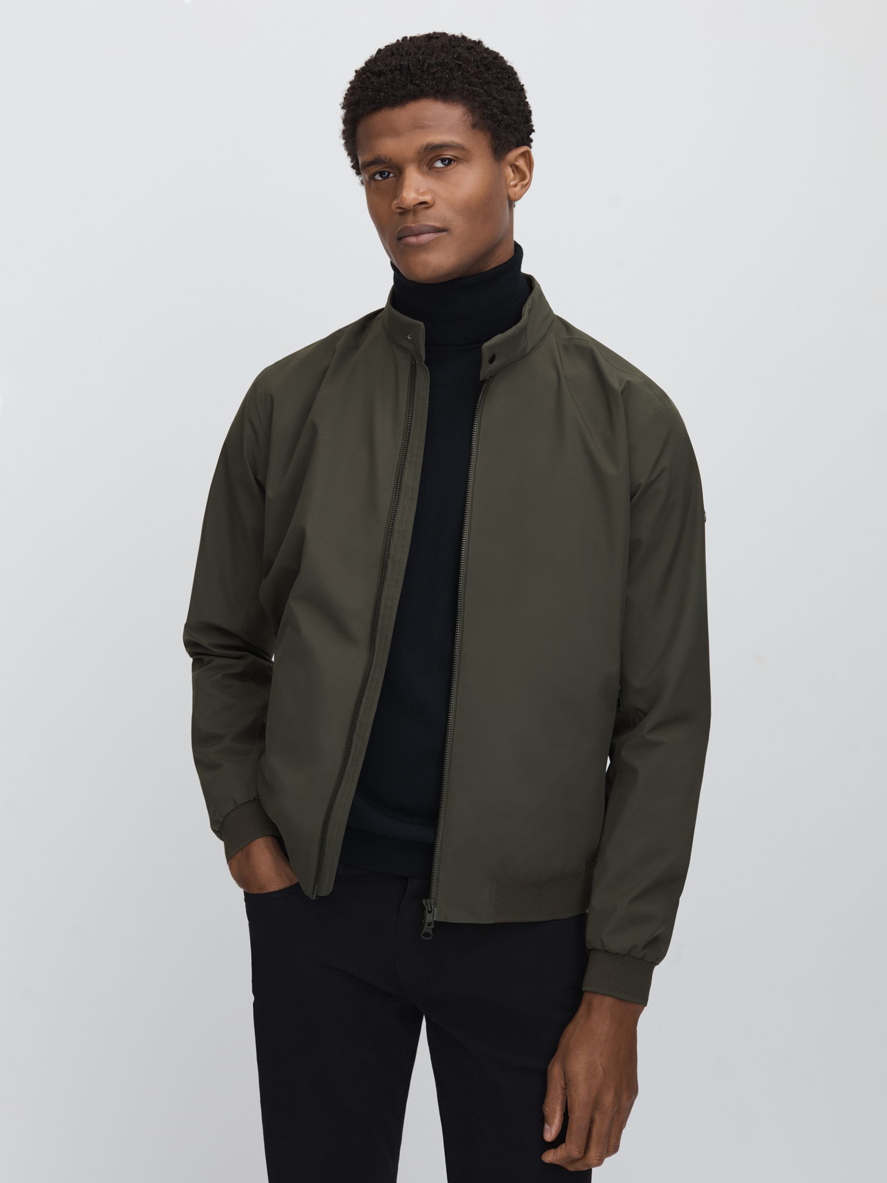 Scandinavian Edition Waterproof Harrington-Style Jacket in Dark Olive - Image 1 of 6