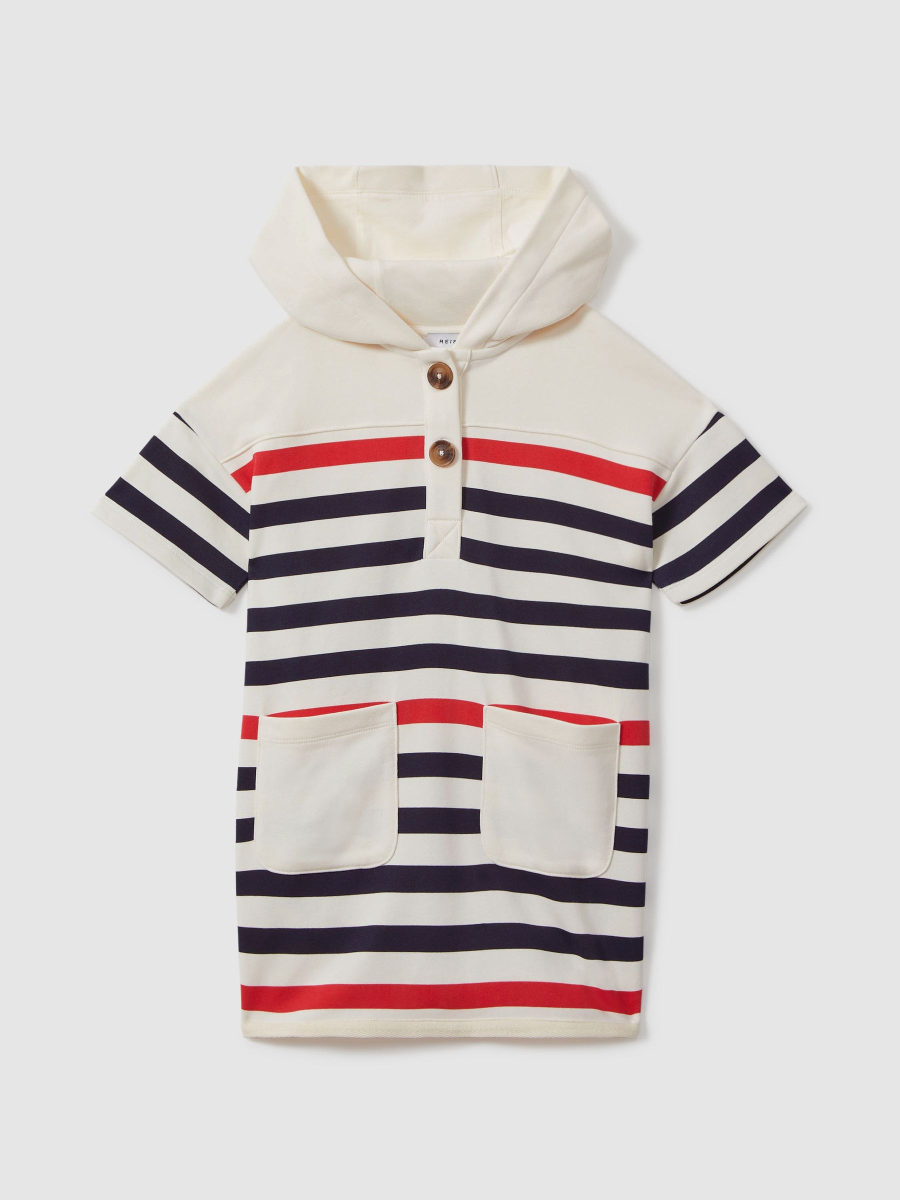 9-13 yrs Striped Jersey Hooded Dress in Ecru - Image 2 of 4