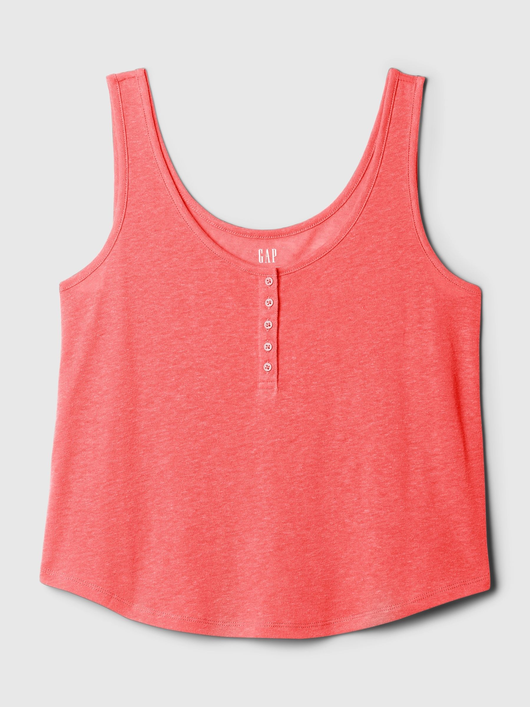 Red Linen Blend Sleeveless Henley Vest Top - Image 5 of 5