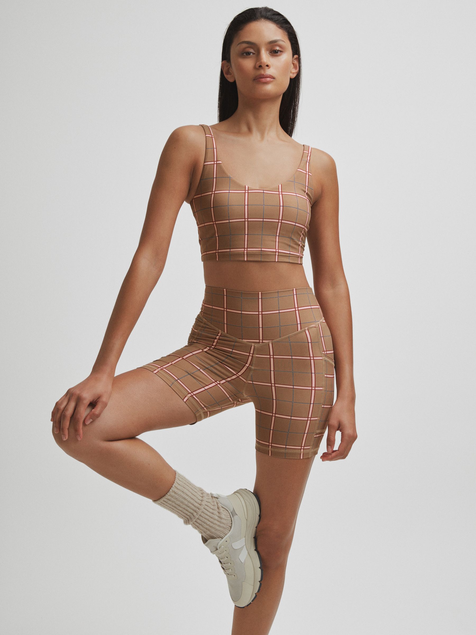 The Upside Check Spin Shorts in Brown Check - Image 1 of 5
