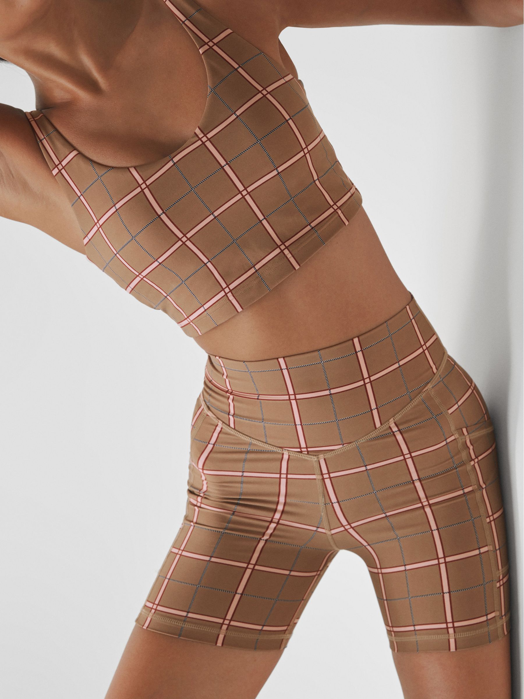 The Upside Check Spin Shorts in Brown Check - Image 3 of 5