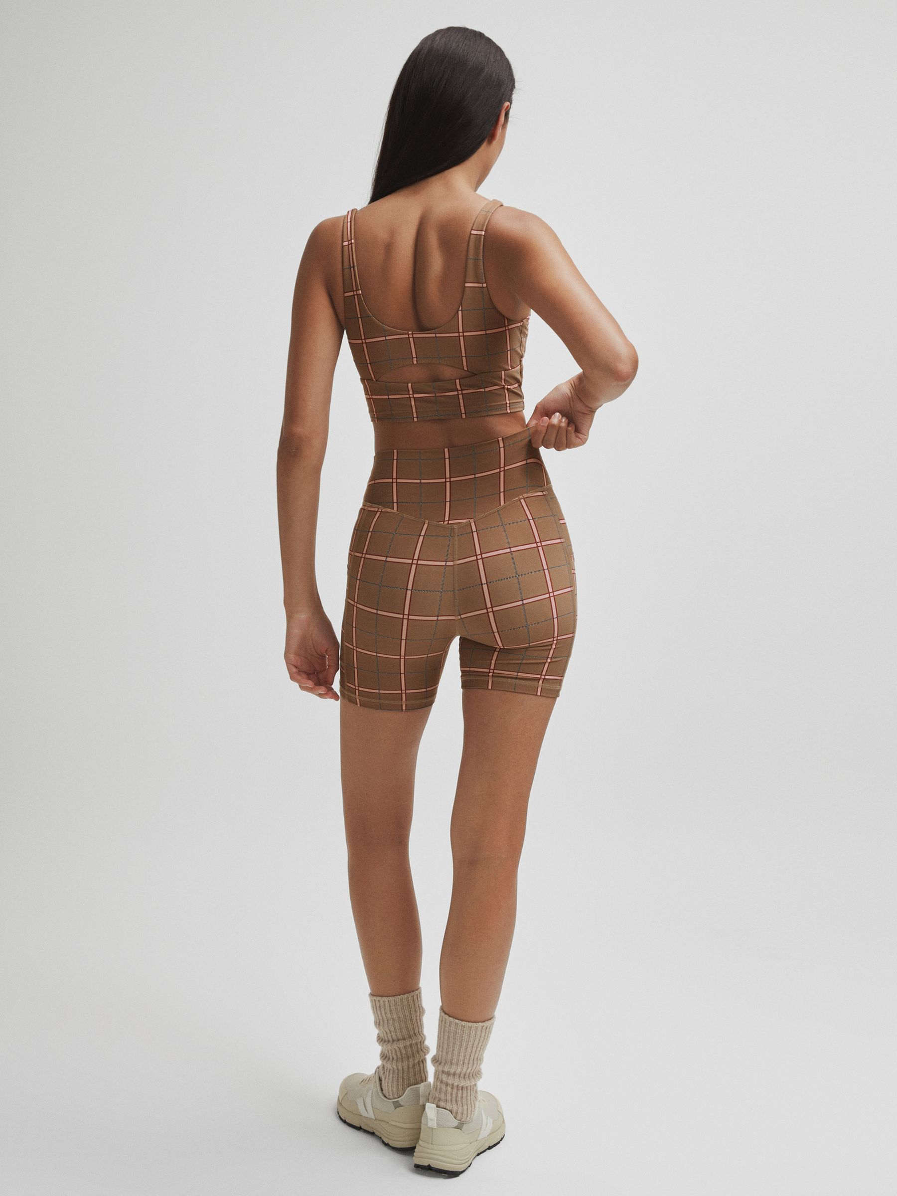 The Upside Check Spin Shorts in Brown Check - Image 4 of 5