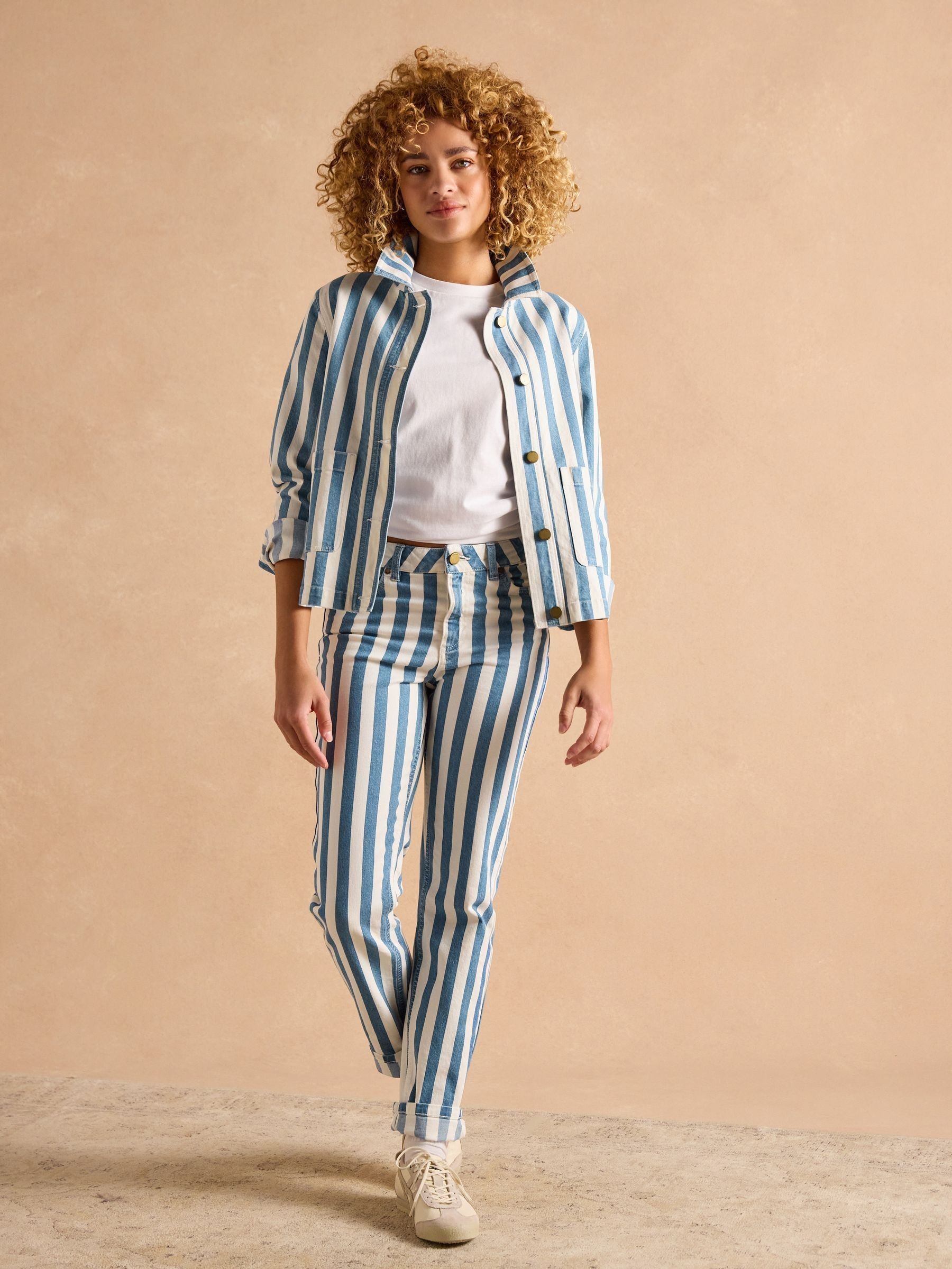 Cream & Blue Stripe Denim Jacket - Image 9 of 10