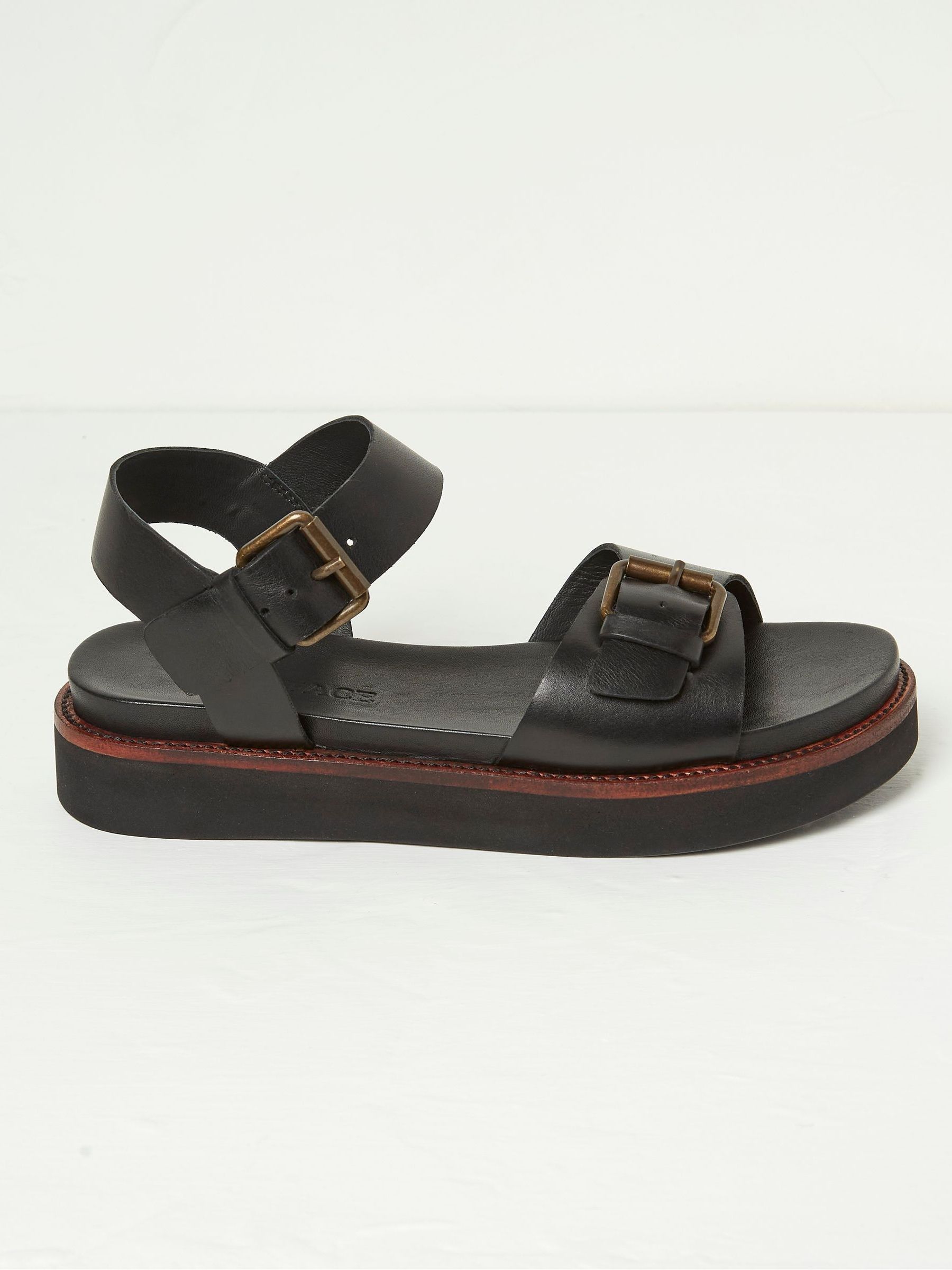 Ambie Black Flatform Buckle Sandals - Image 1 of 3