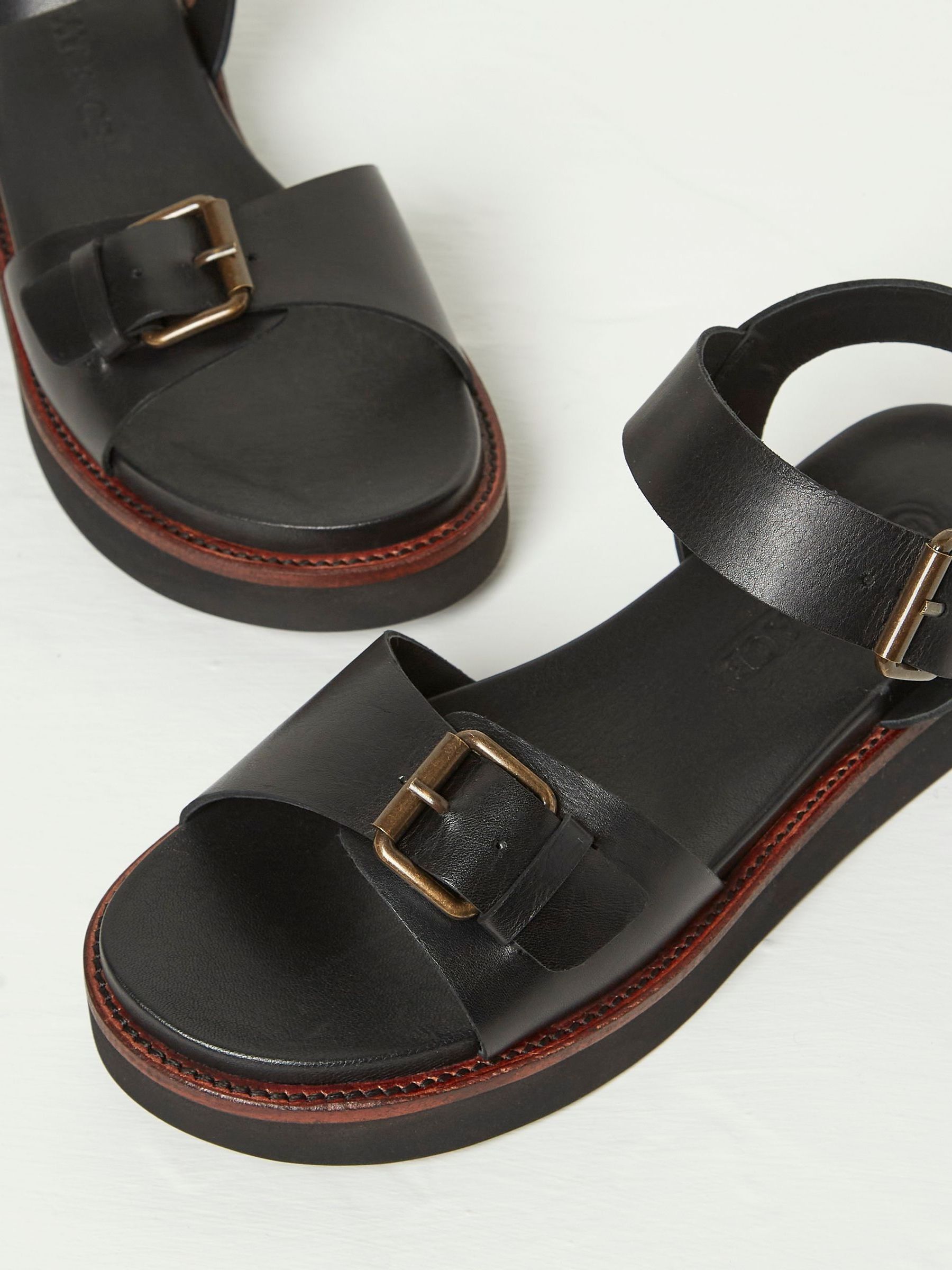 Ambie Black Flatform Buckle Sandals FatFace