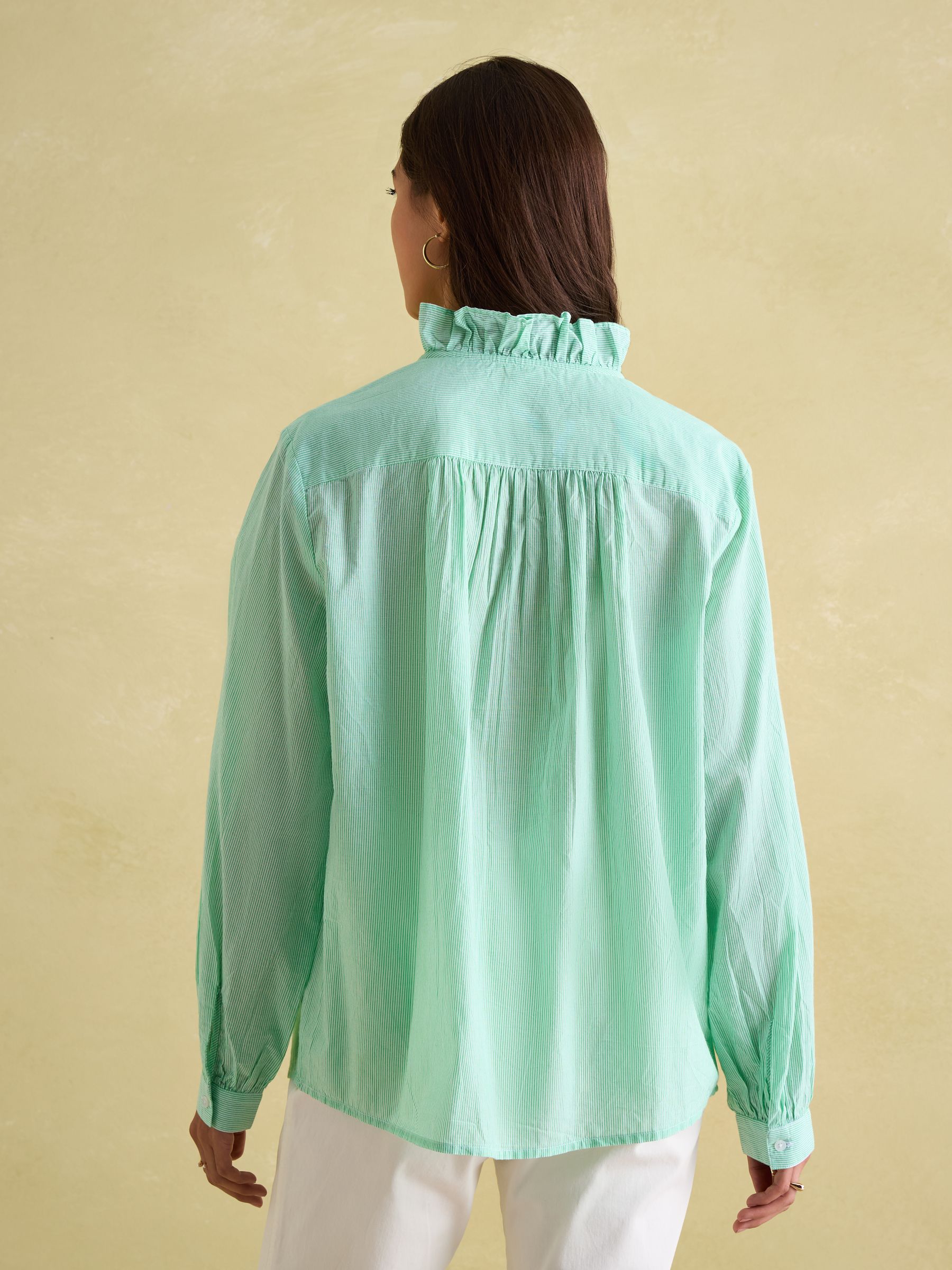 Melanie Green/White Cotton Ruffle Blouse - Image 2 of 7