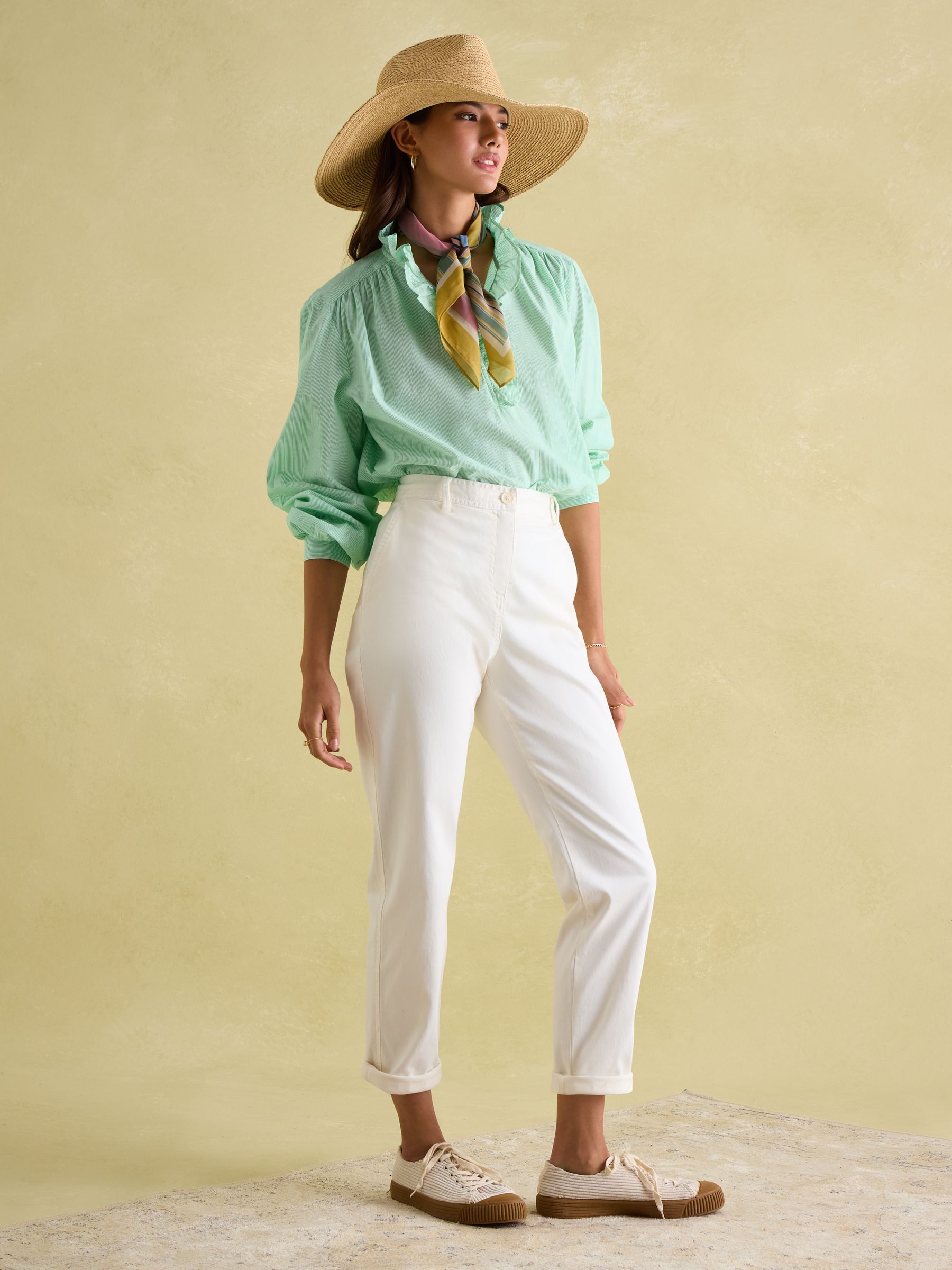 Melanie Green/White Cotton Ruffle Blouse - Image 3 of 7