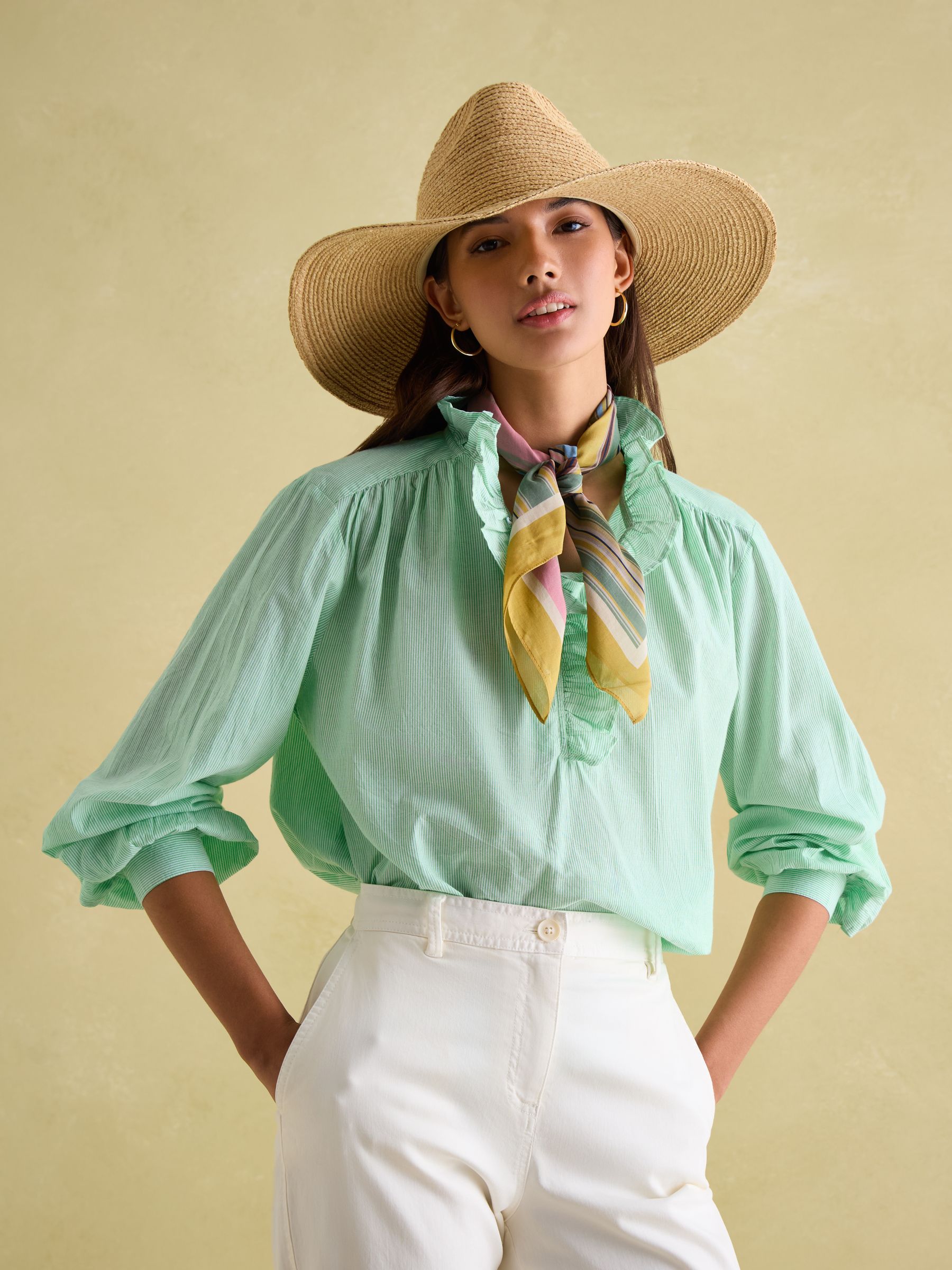Melanie Green/White Cotton Ruffle Blouse - Image 4 of 7