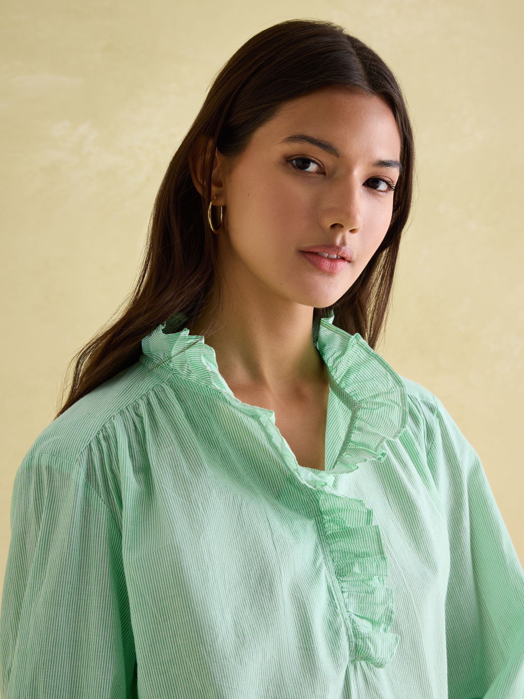 Melanie Green/White Cotton Ruffle Blouse - Image 5 of 7