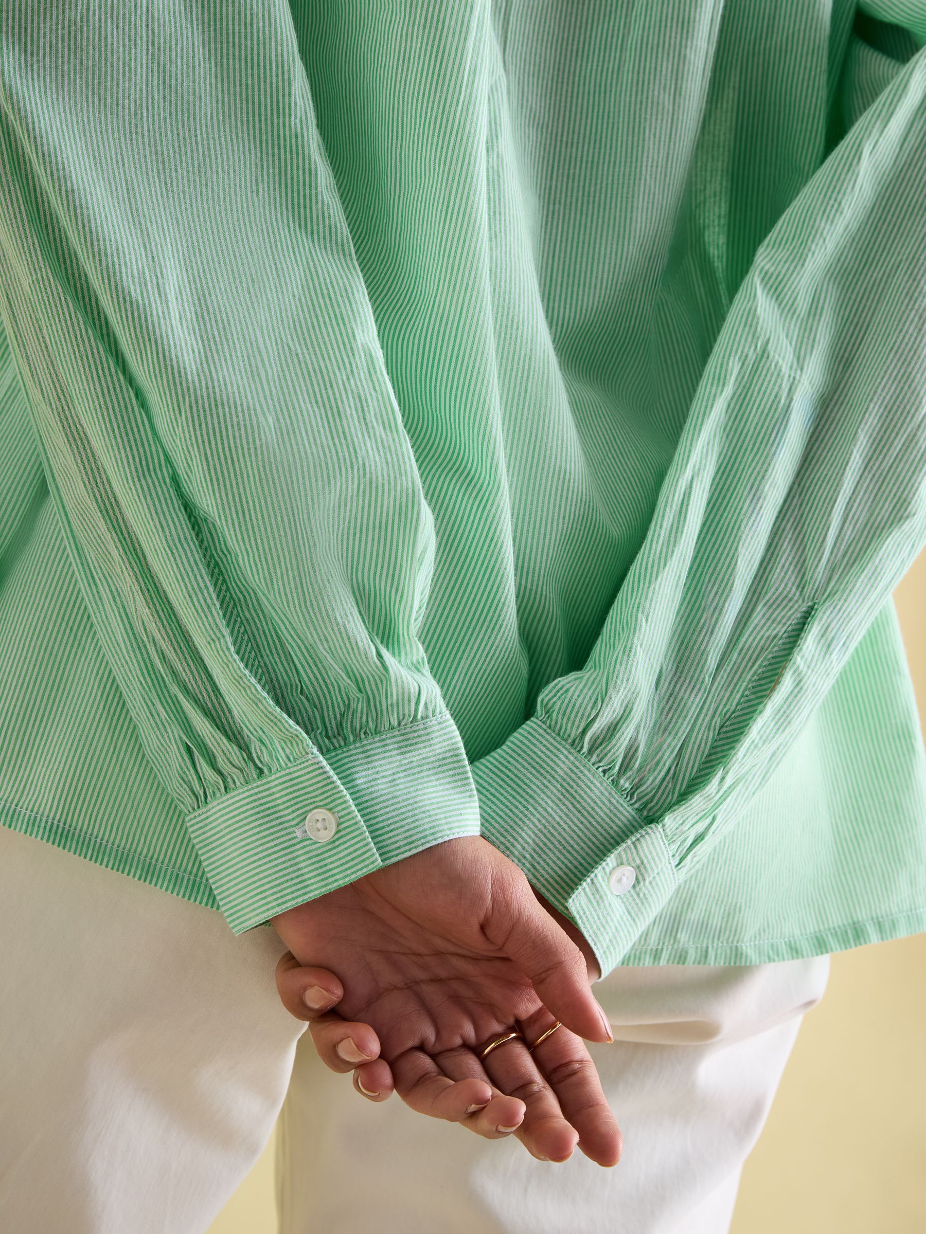 Melanie Green/White Cotton Ruffle Blouse - Image 6 of 7