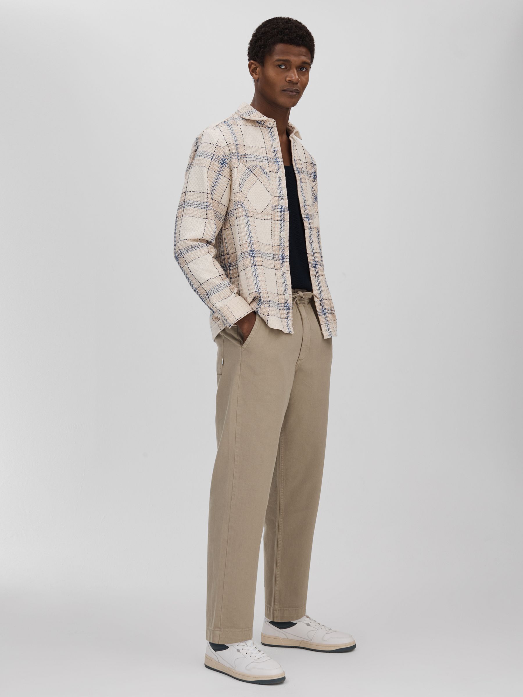 Wax London Cotton Drawstring Trousers in Light Khaki - Image 1 of 6