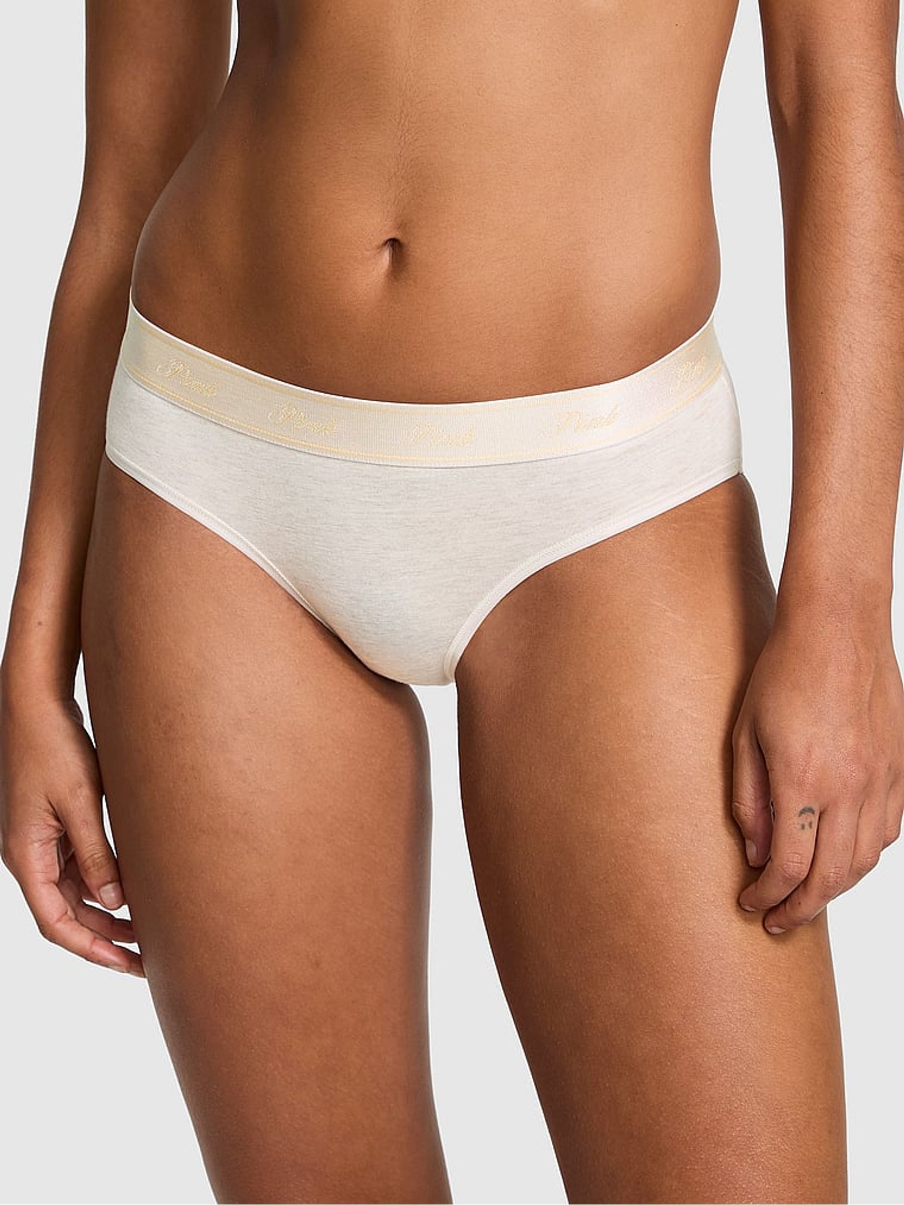 Heather Oatmeal Beige Hipster Cotton Logo Knickers - Image 1 of 3