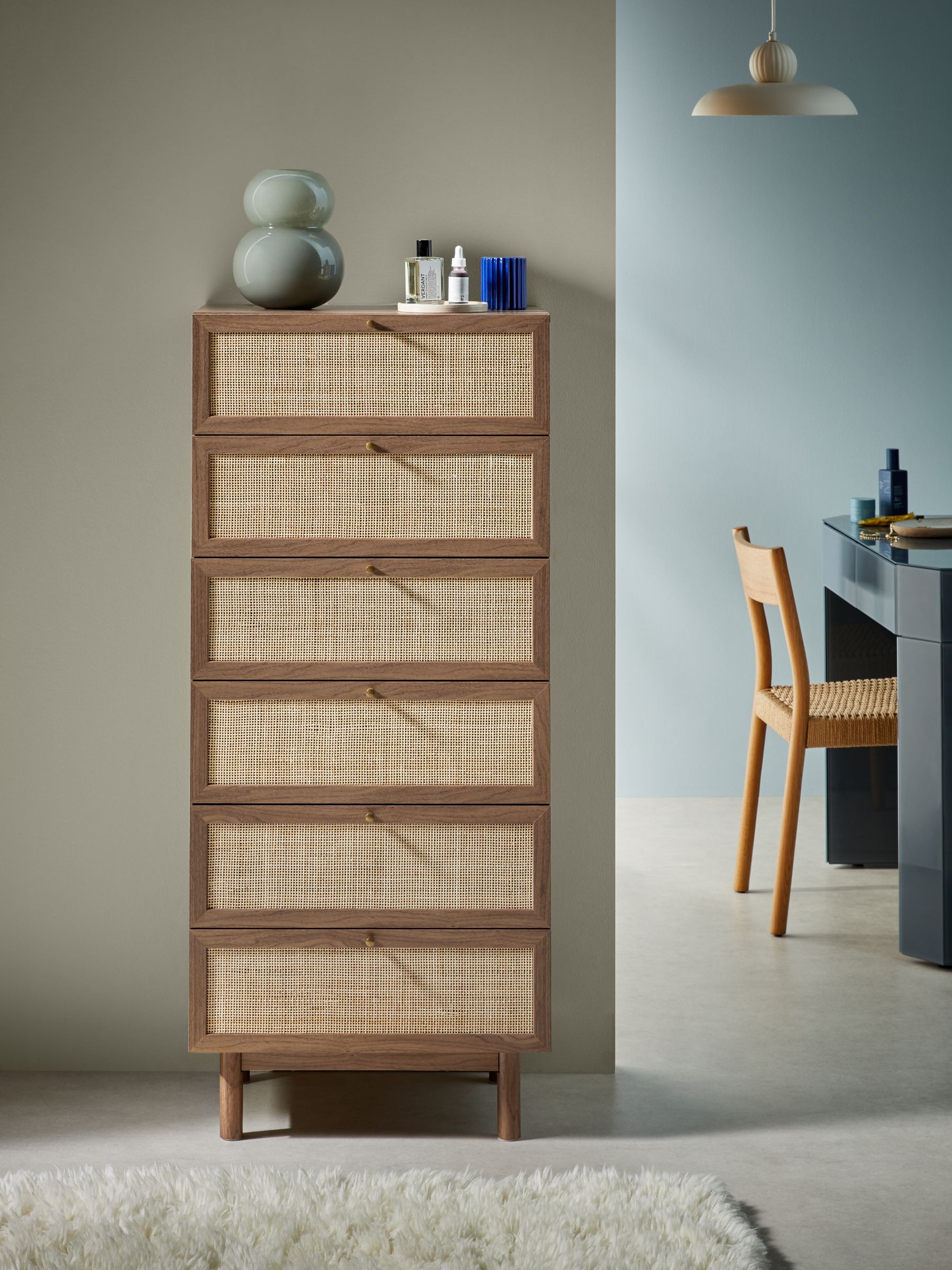 Pavia Rattan 6 Drawer Chest of Drawers in Dark Oak Effect - Image 1 of 5