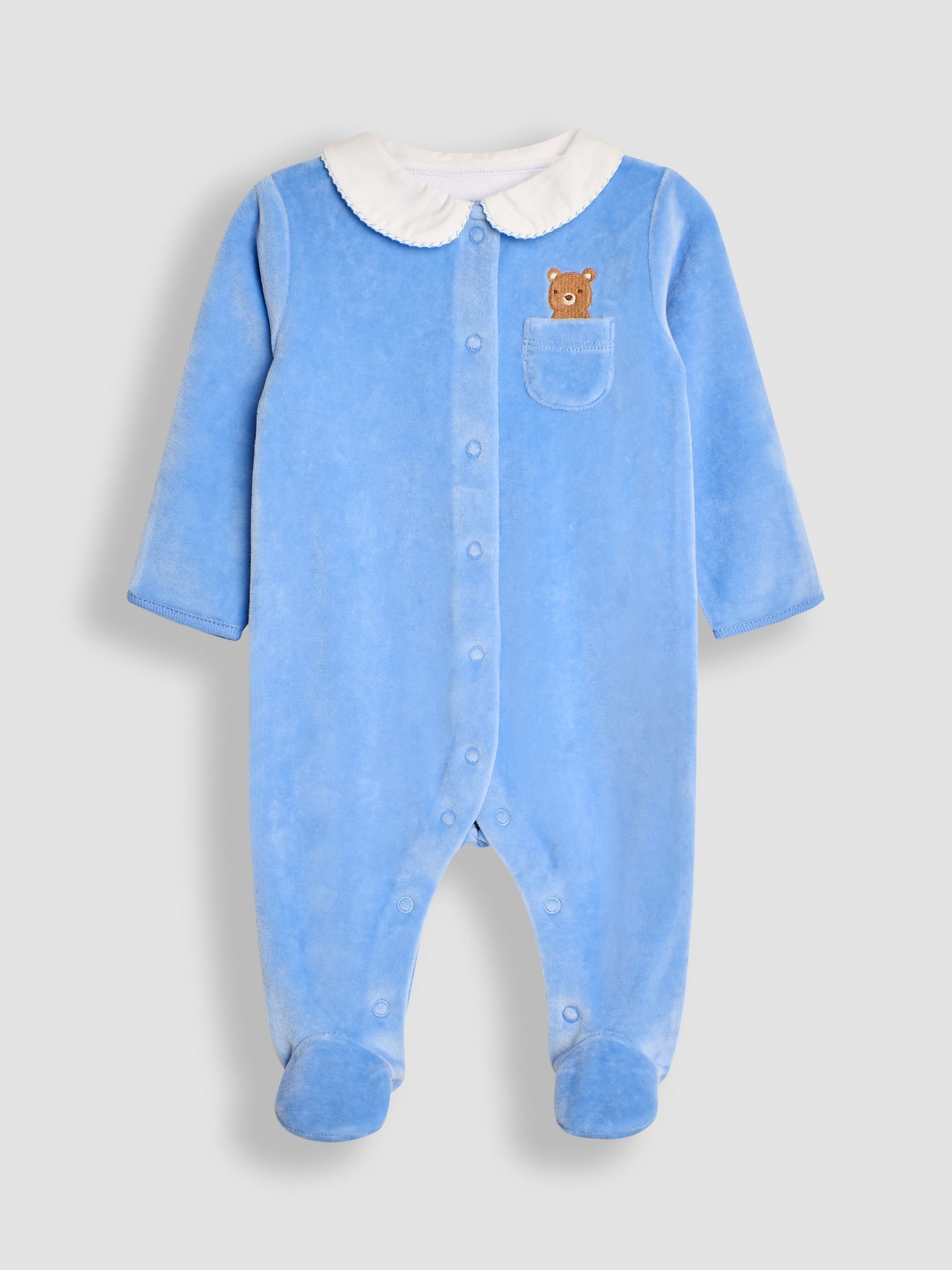 Blue Bear Velour Collared All-In-One JoJo Maman Bébé