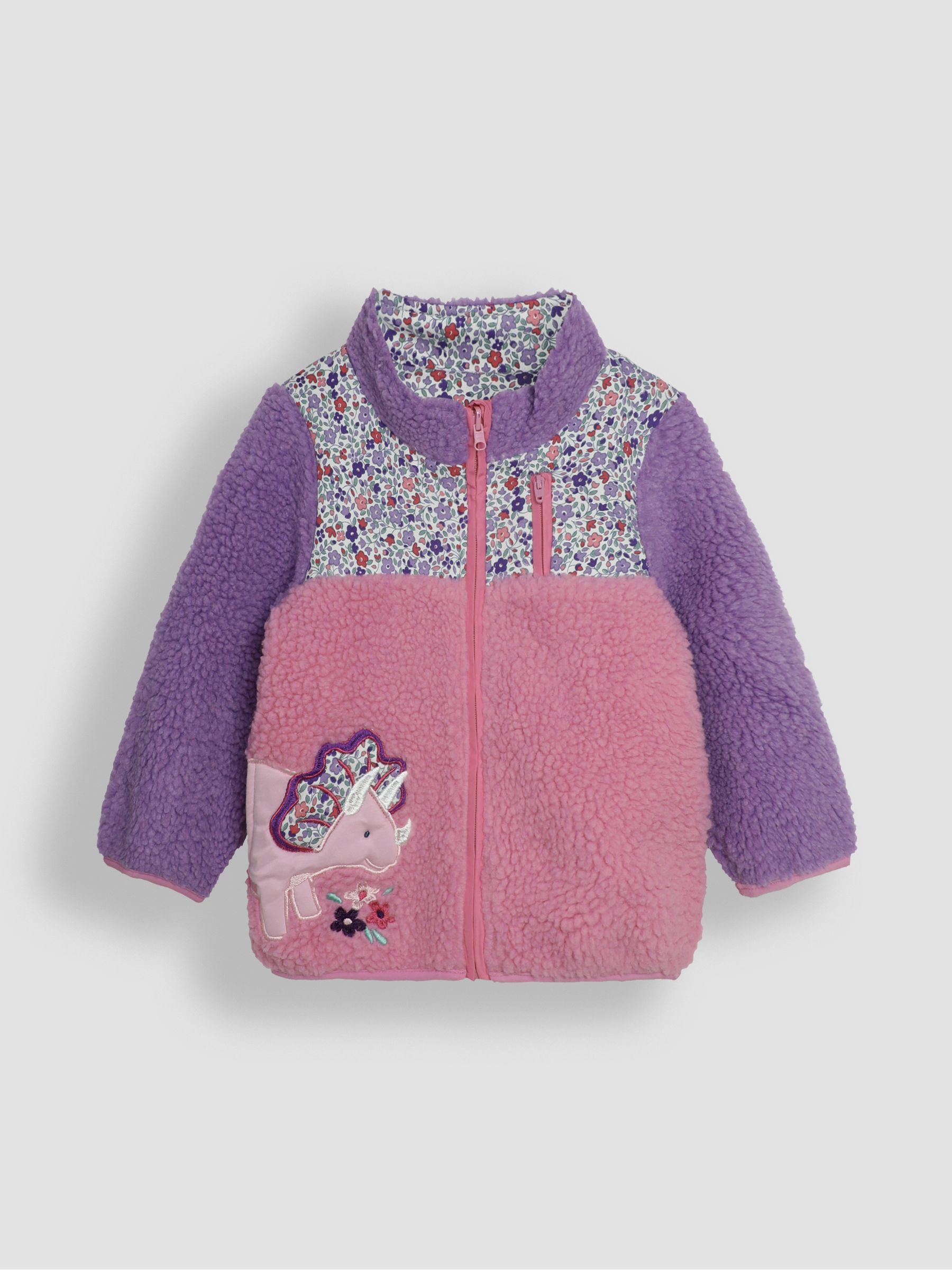 Lilac Purple Dino Reversible Hooded Teddy Fleece - Image 2 of 7