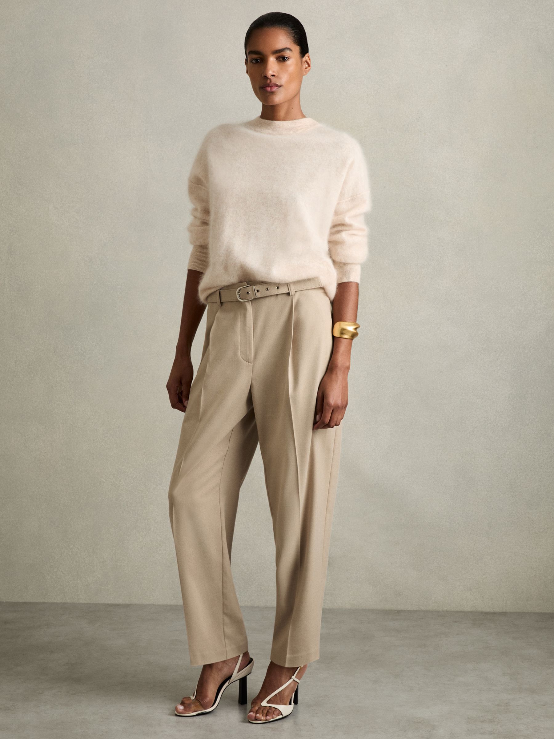 Tapered Belted Trousers in Neutral - Image 1 of 5