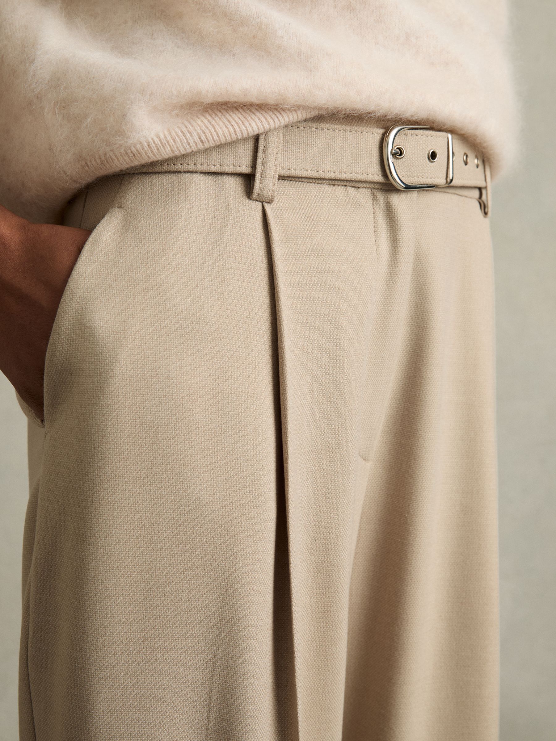 Tapered Belted Trousers in Neutral - Image 3 of 5