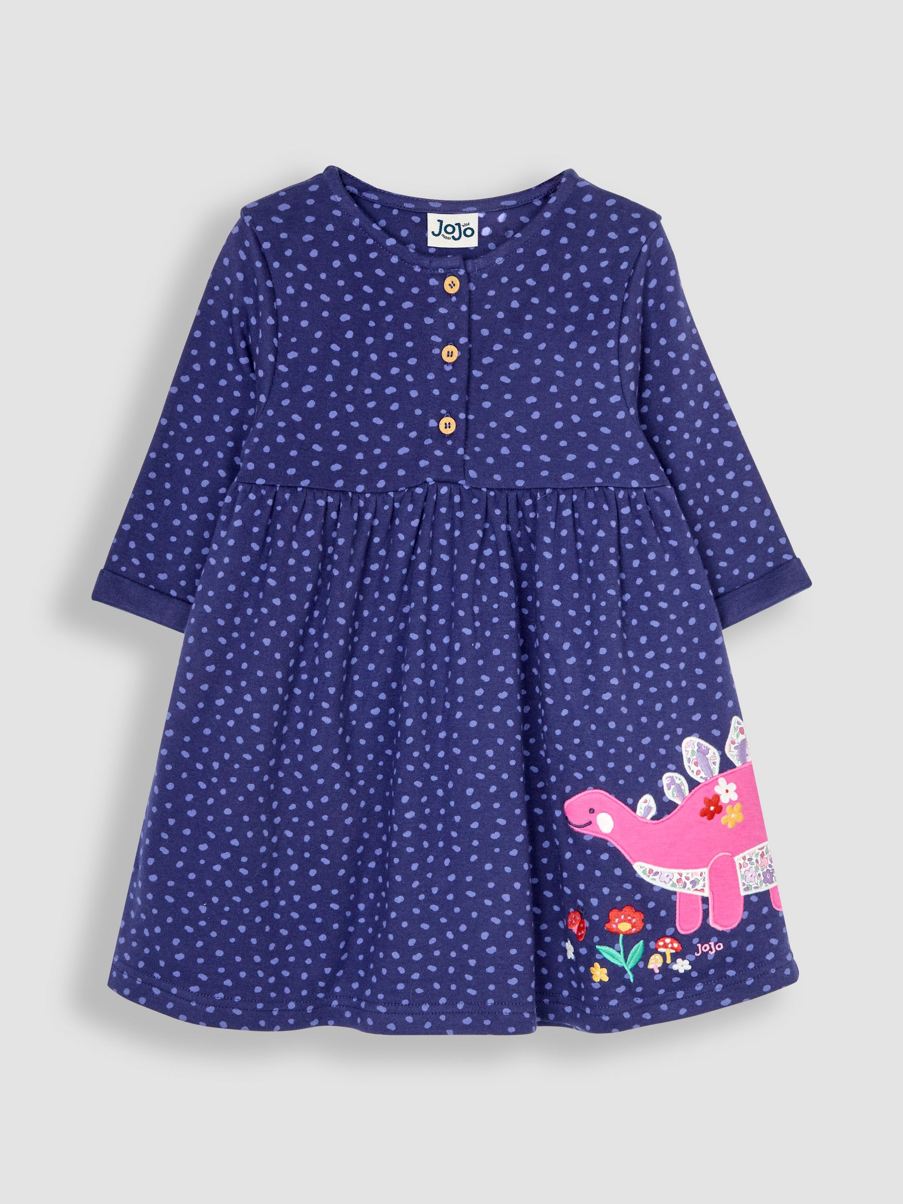 Navy Blue Dino Appliqué Button Front Dress - Image 1 of 4