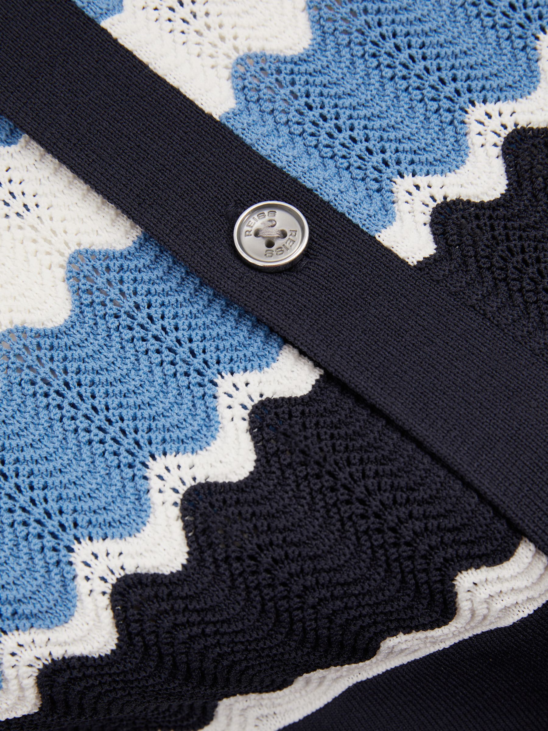 Alberz Navy Knitted Zig-Zag Cuban Collar Shirt - Image 5 of 5