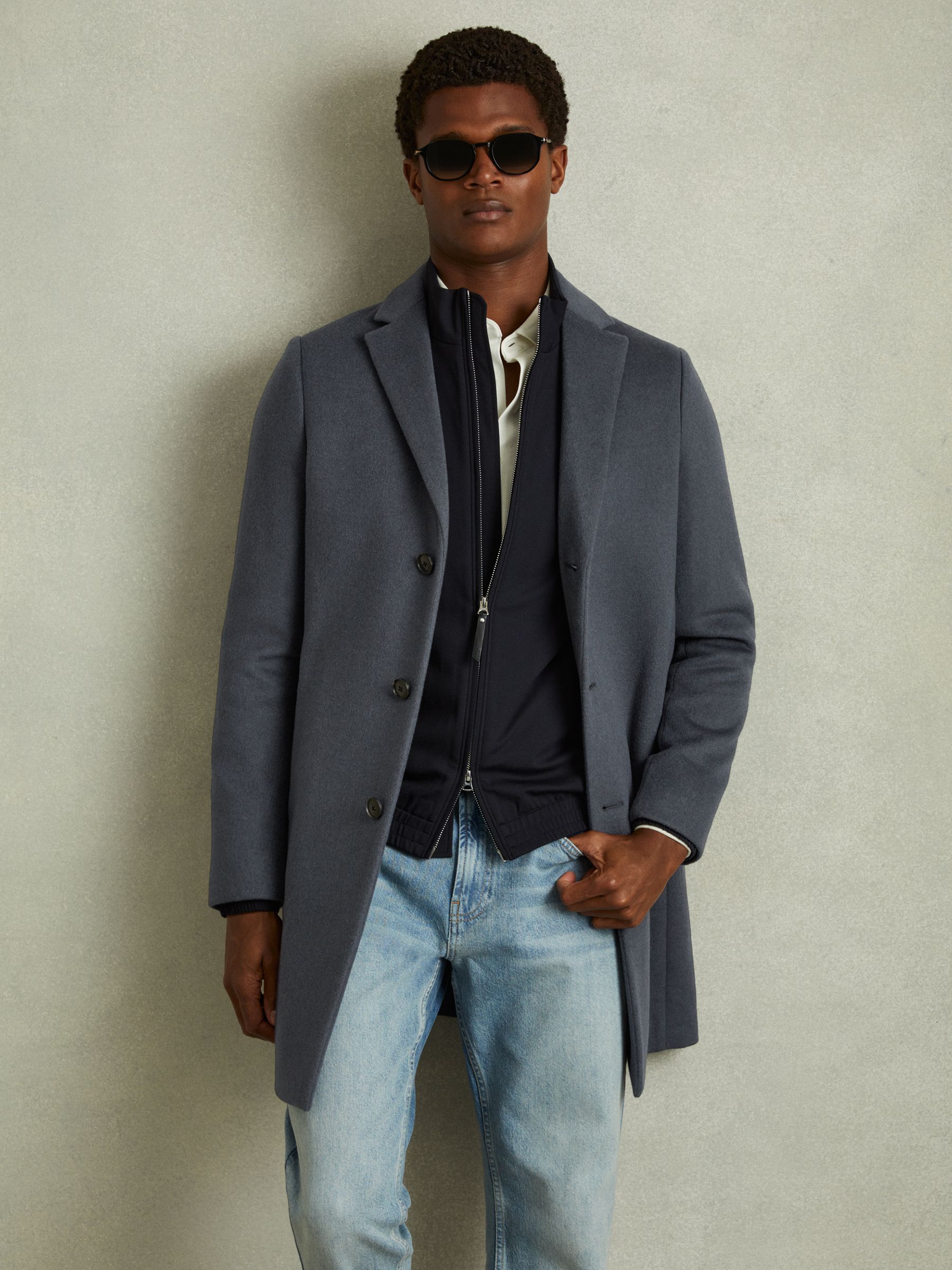 Wool Blend Single Breasted Overcoat in Airforce Blue - Image 3 of 6