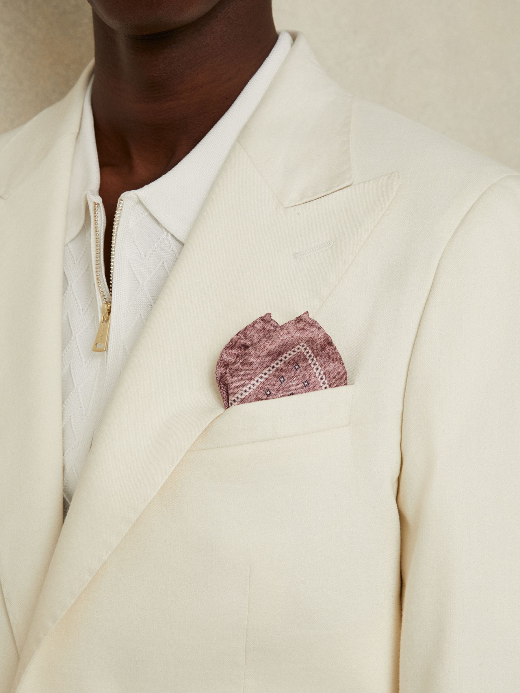 Reversible Silk Pocket Square in Dusty Pink - Image 2 of 5