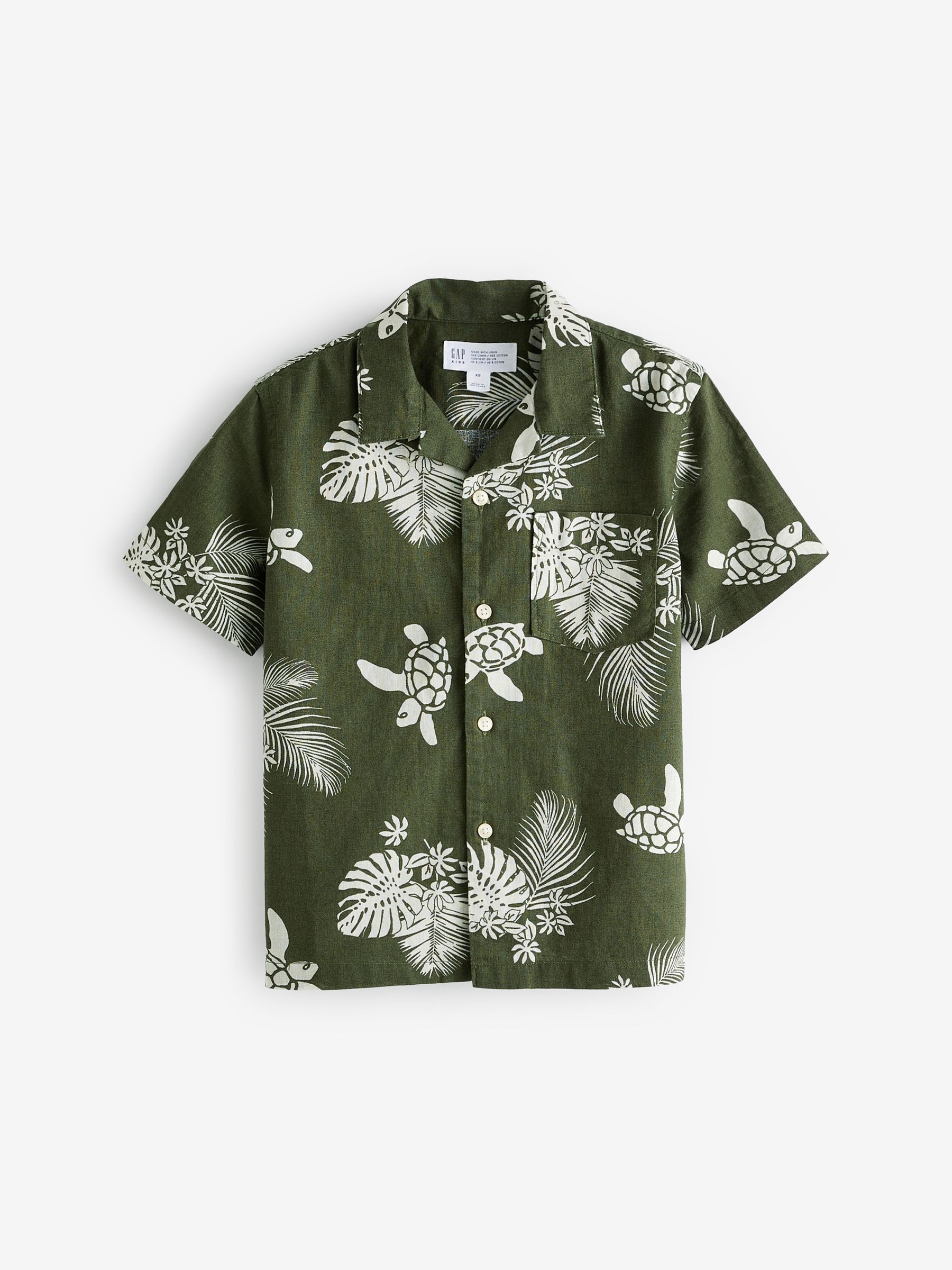 Green Linen-Cotton Short Sleeve Shirt (4-13yrs) - Image 1 of 4
