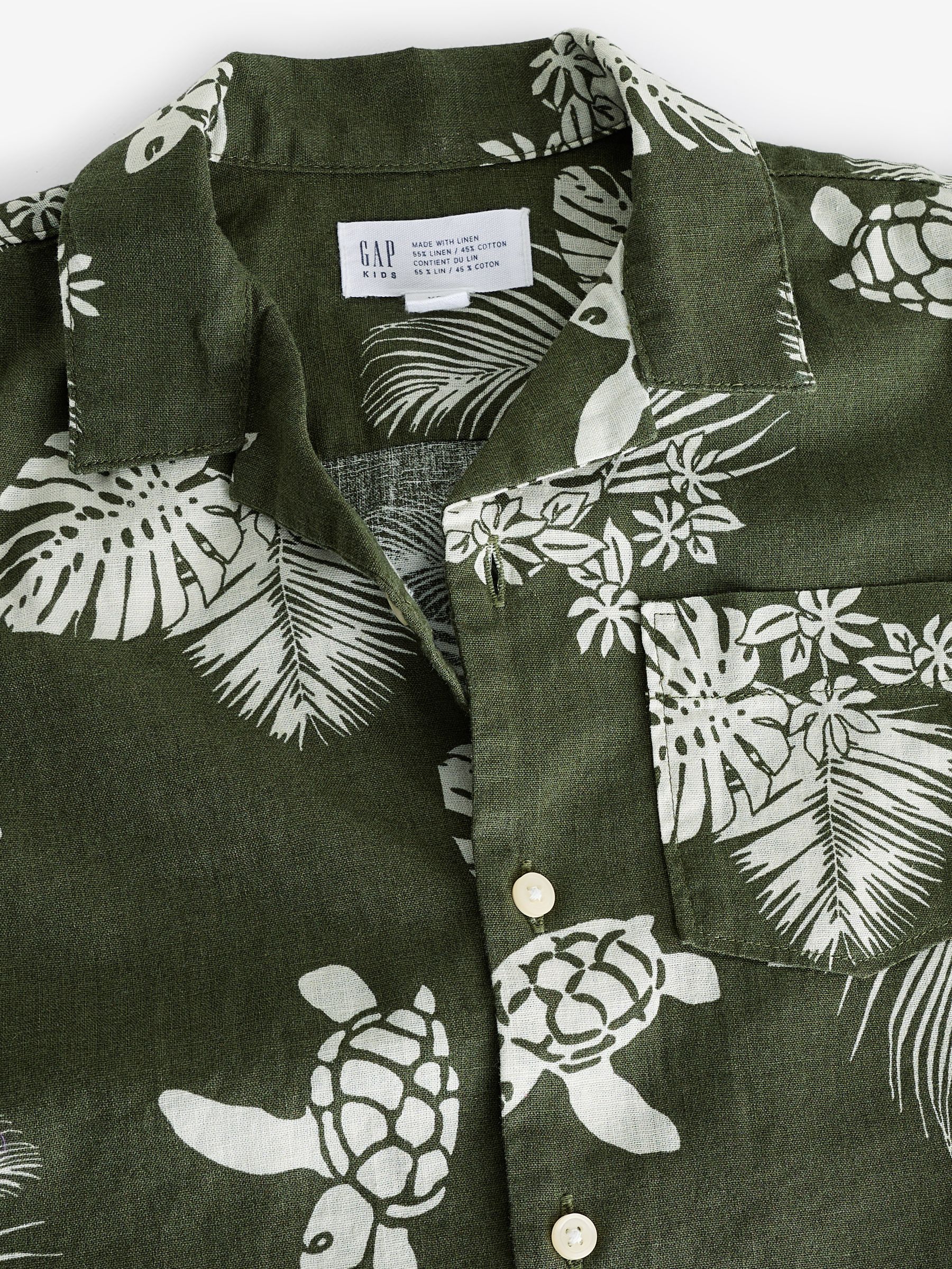 Green Linen-Cotton Short Sleeve Shirt (4-13yrs) - Image 3 of 4