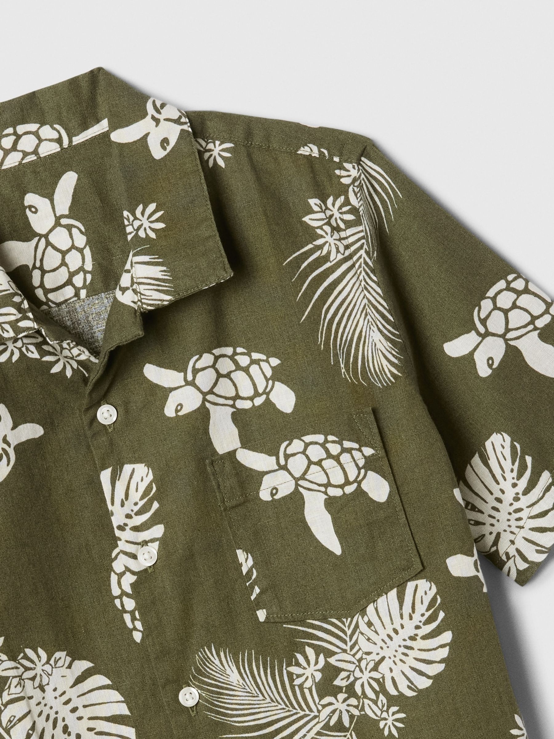 Green Linen-Cotton Short Sleeve Shirt (4-13yrs) - Image 4 of 4