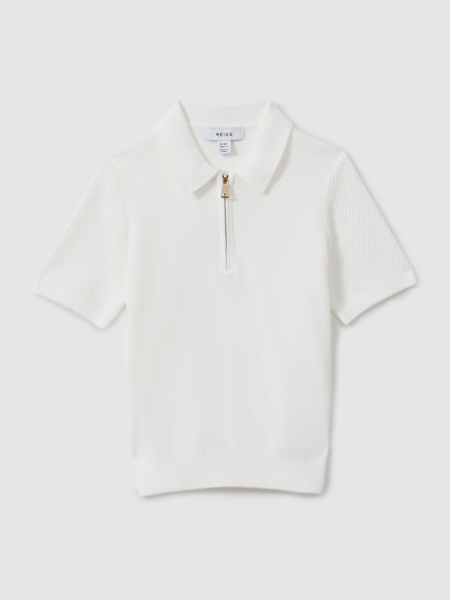 13-14 yrs Textured Quarter Zip Polo Shirt in White - Image 1 of 5