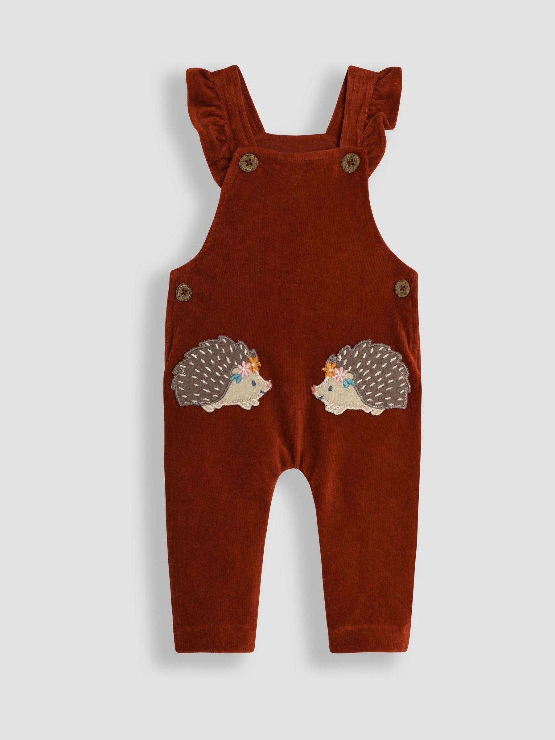 Rust Orange Hedgehog Appliqué Velour Dungarees and Top Set - Image 2 of 6