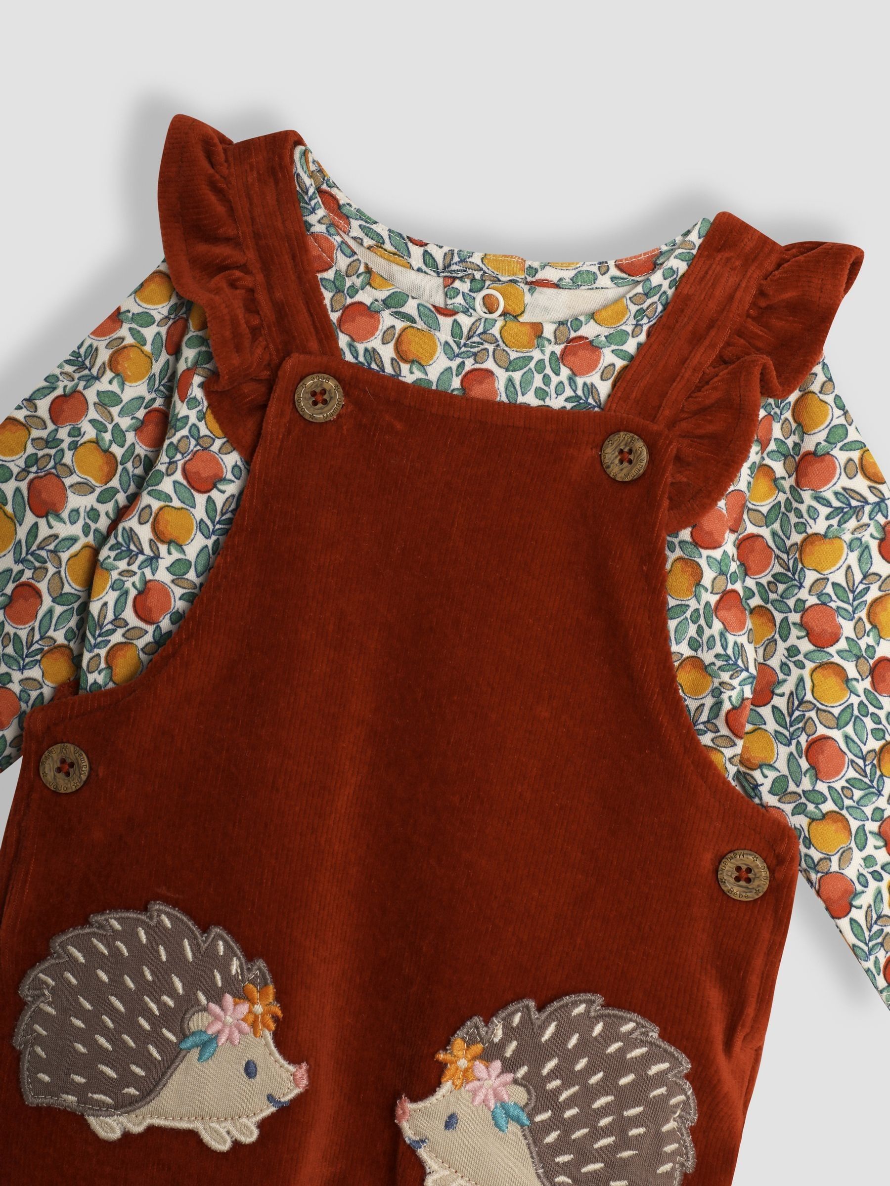 Rust Orange Hedgehog Appliqué Velour Dungarees and Top Set - Image 6 of 6