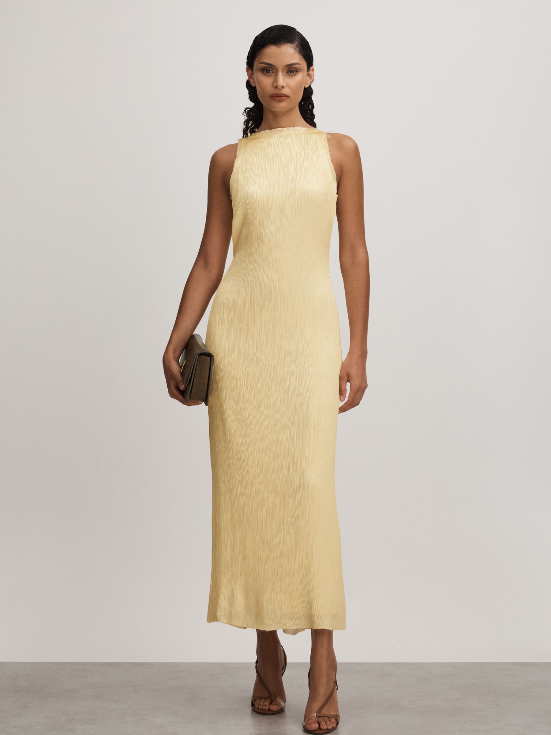 Enya Buttercup Anna Quan Plisse Raw Hem Maxi Dress - Image 1 of 6