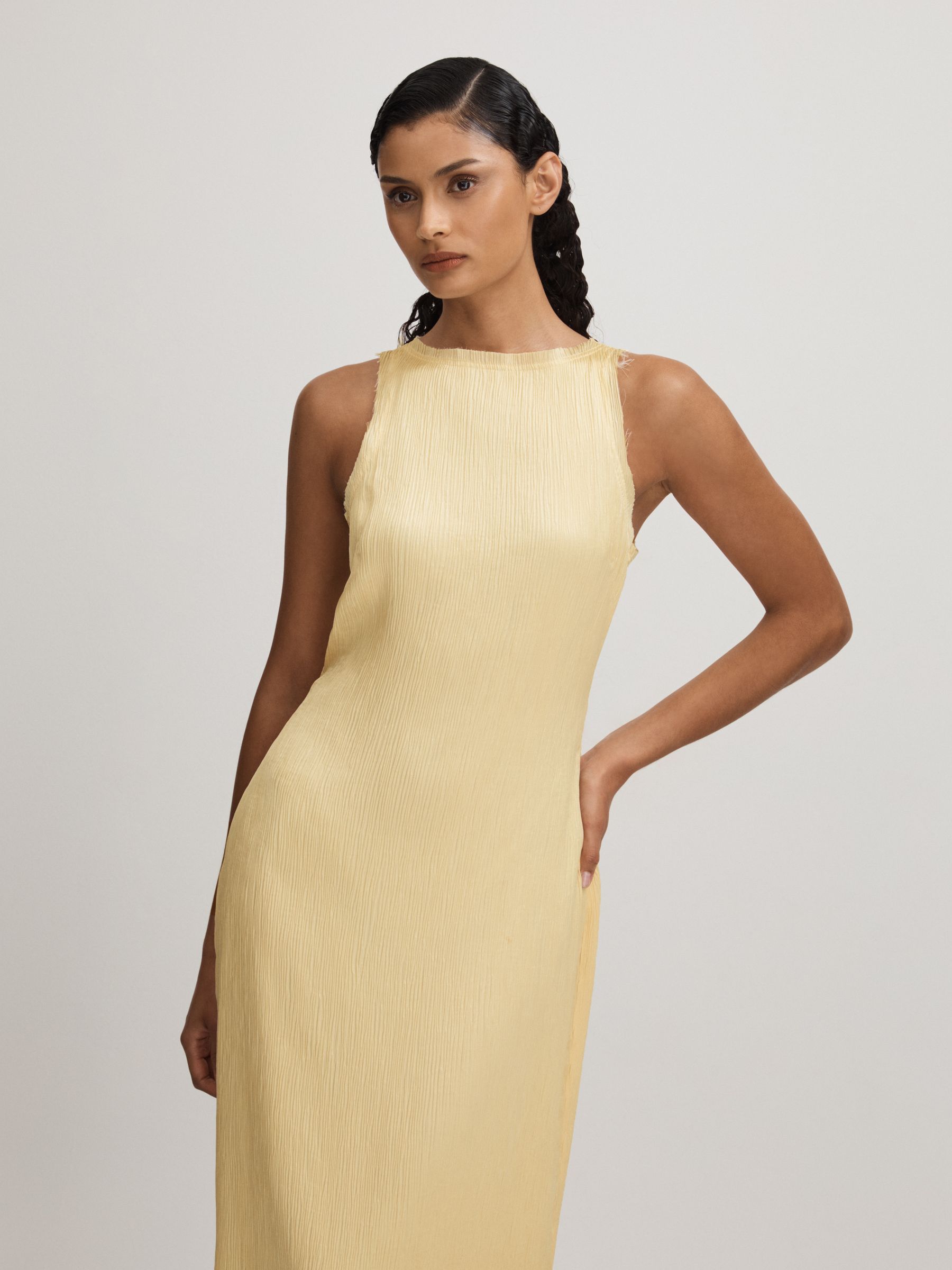 Enya Buttercup Anna Quan Plisse Raw Hem Maxi Dress - Image 3 of 6