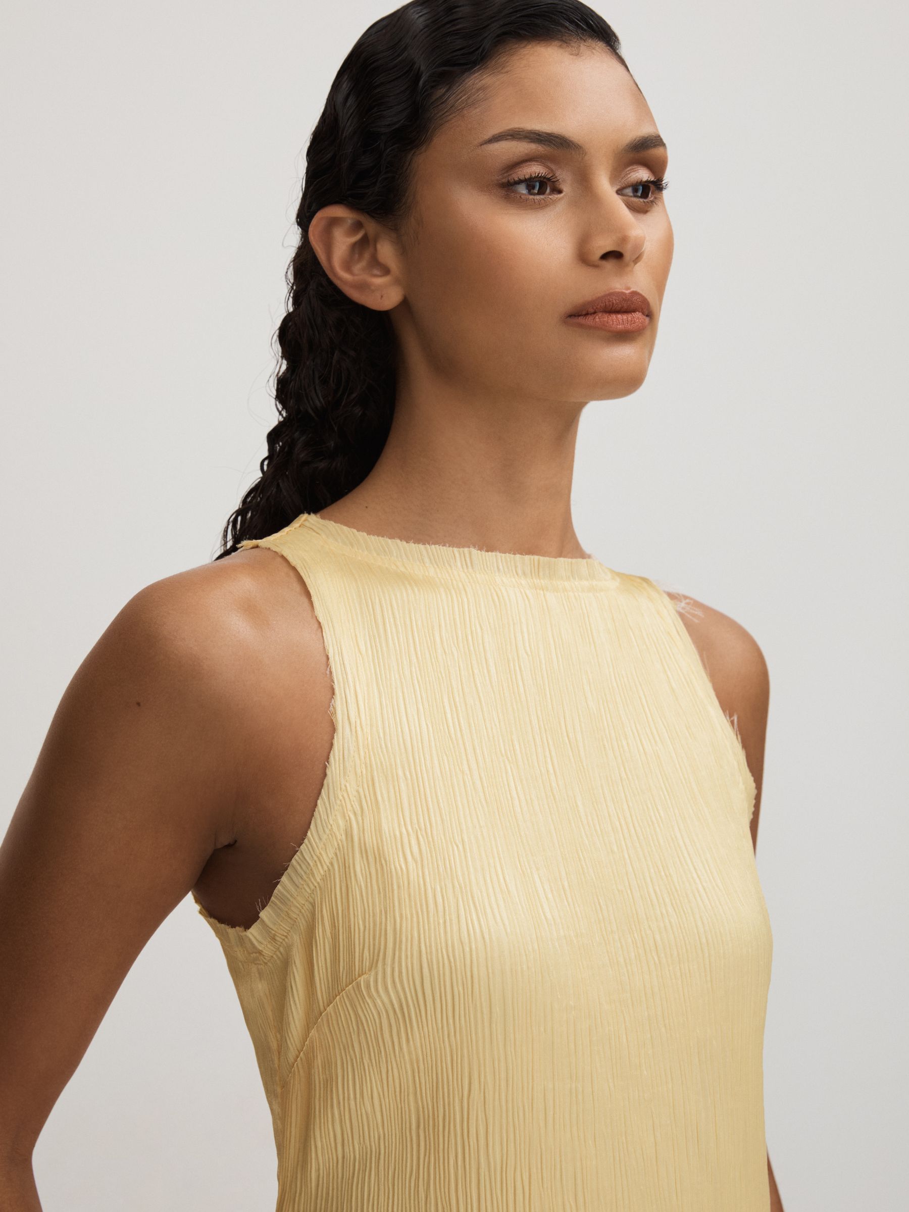 Enya Buttercup Anna Quan Plisse Raw Hem Maxi Dress - Image 4 of 6