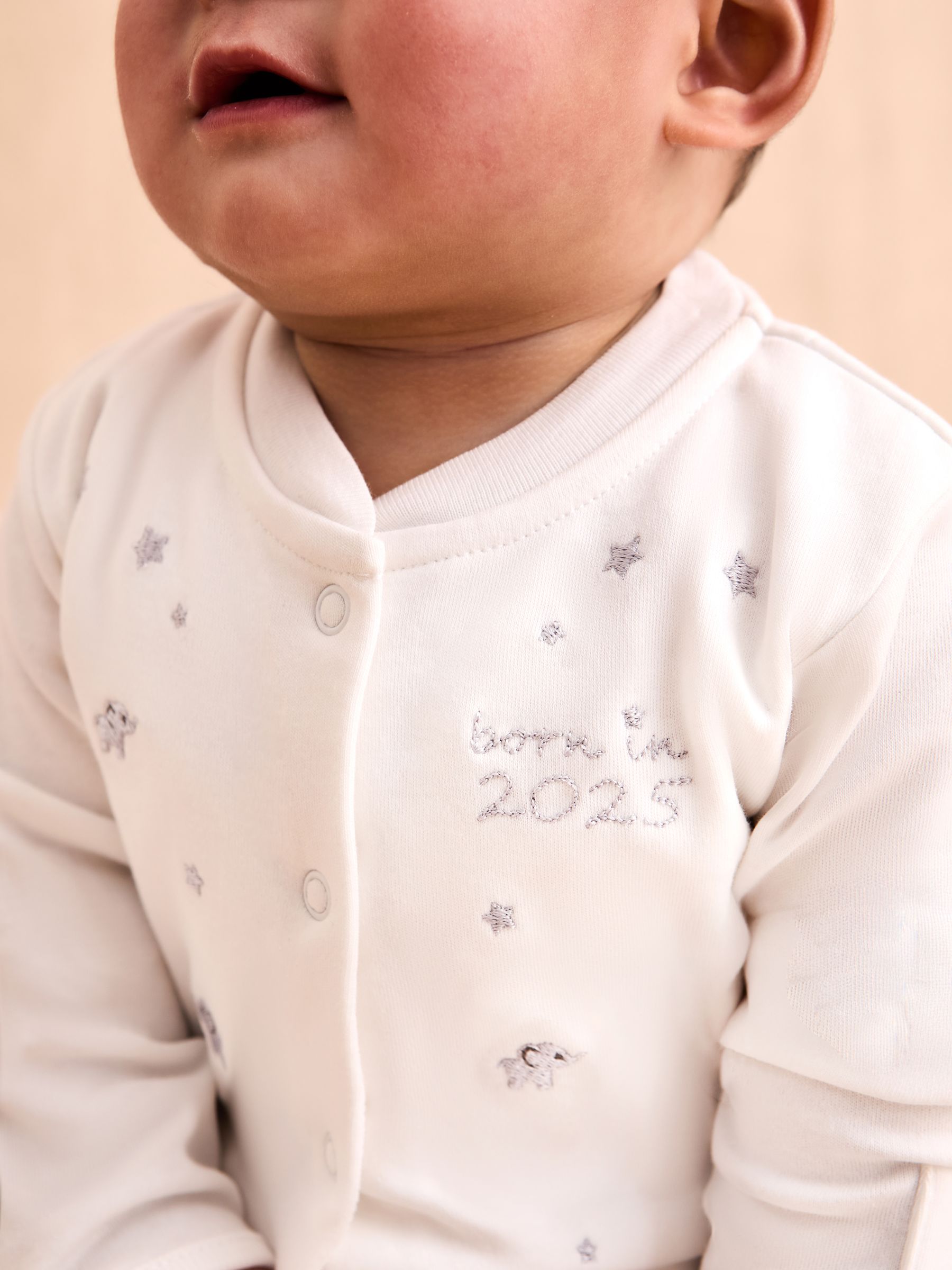 White Born In 2025 Embroidered Sleepsuit - Image 2 of 5