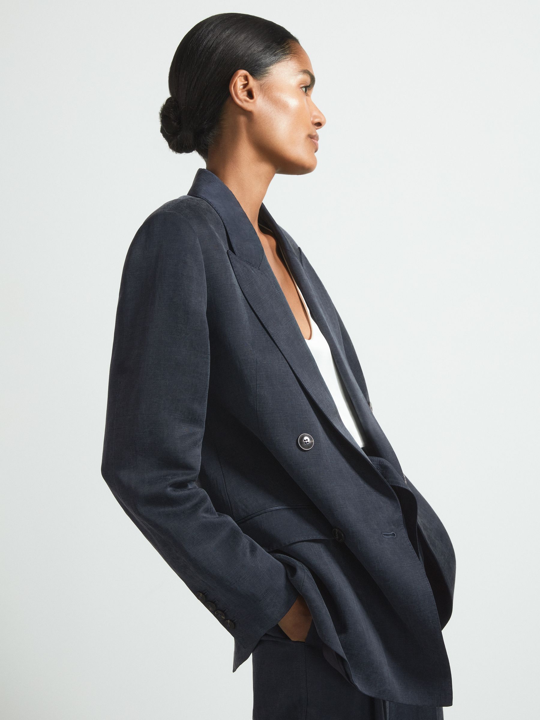 Atelier Cupro Double Breasted Suit Blazer in Navy - Image 1 of 5