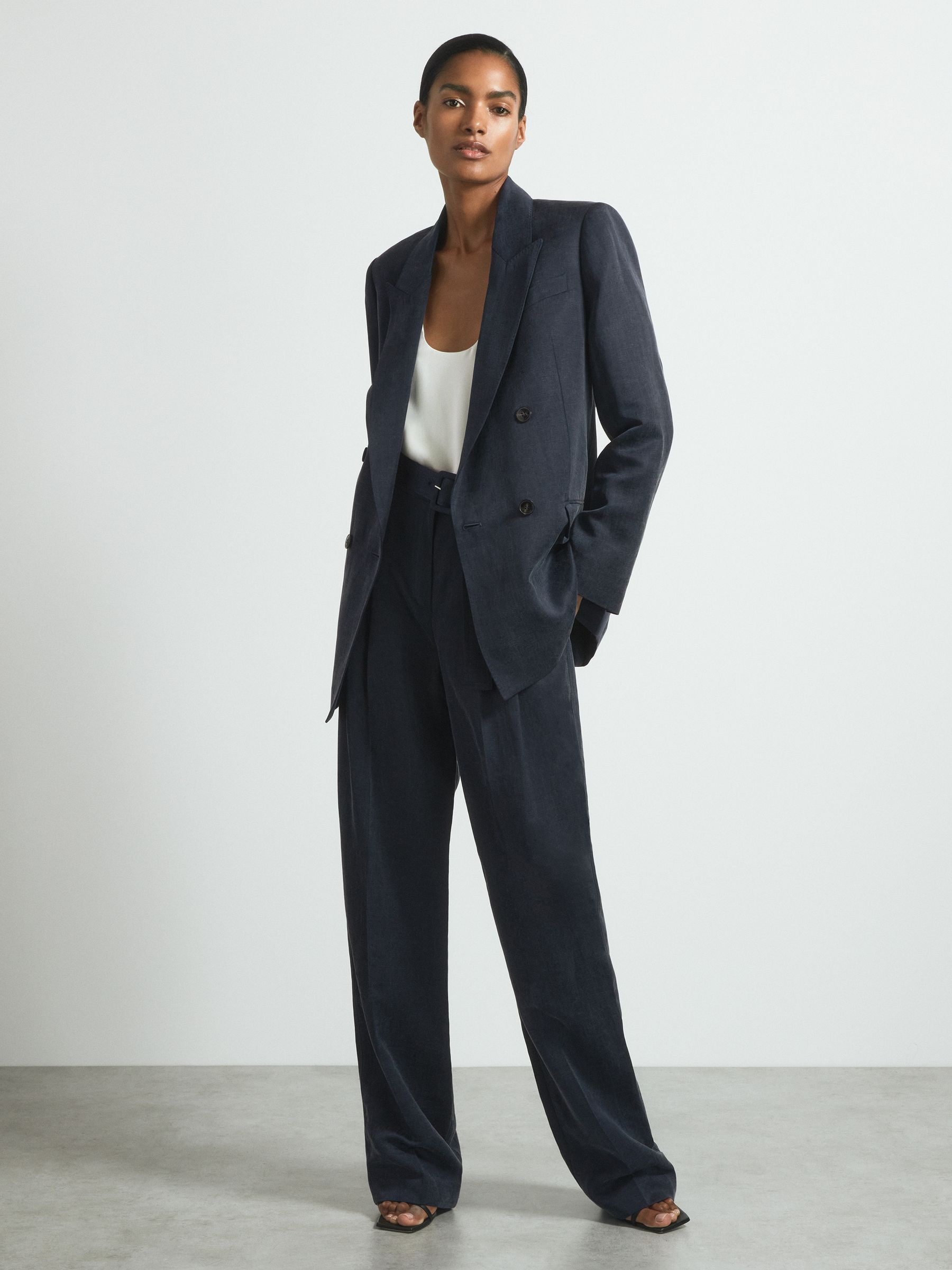 Atelier Cupro Double Breasted Suit Blazer in Navy - Image 3 of 5