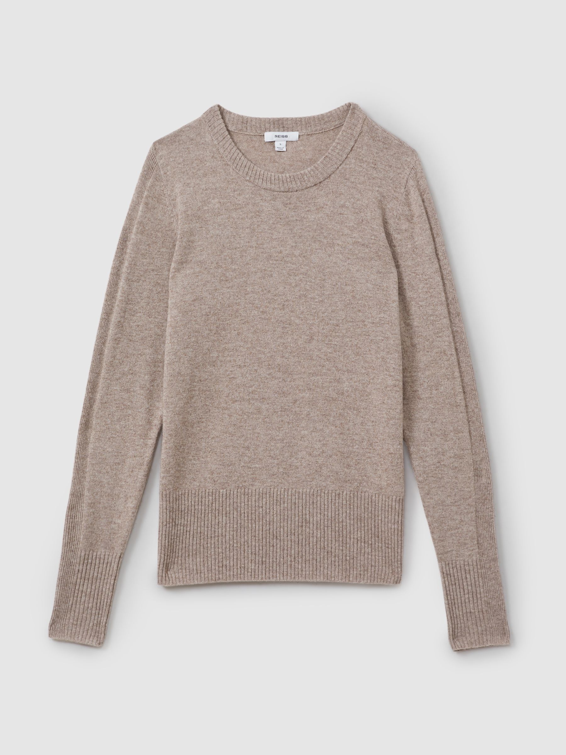 Wool Blend Crew Neck Jumper with Cashmere in Neutral - Image 2 of 5